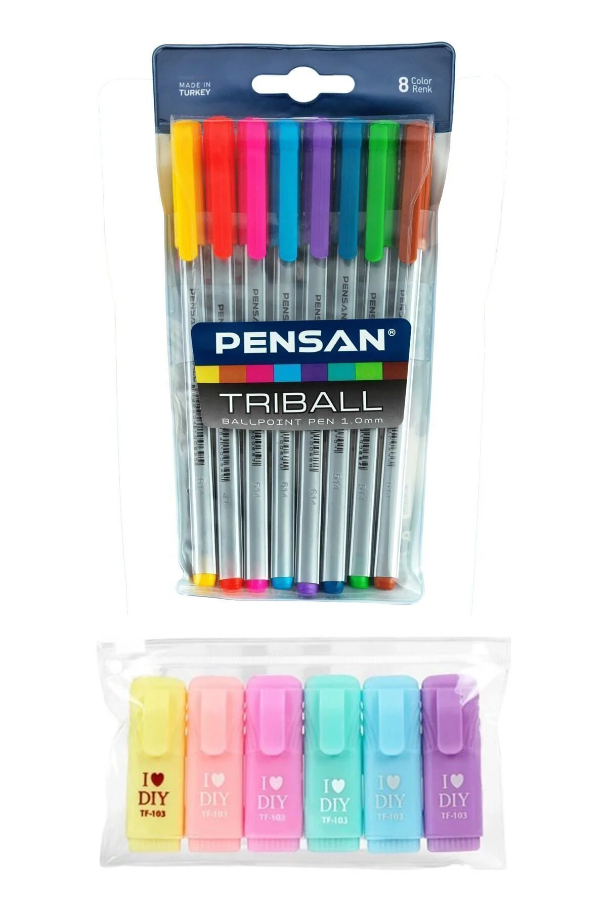 Triball 8'li Tükenmez Kalem I Love Diy Mini Fosforlu Kalem 6'lı Set F.k