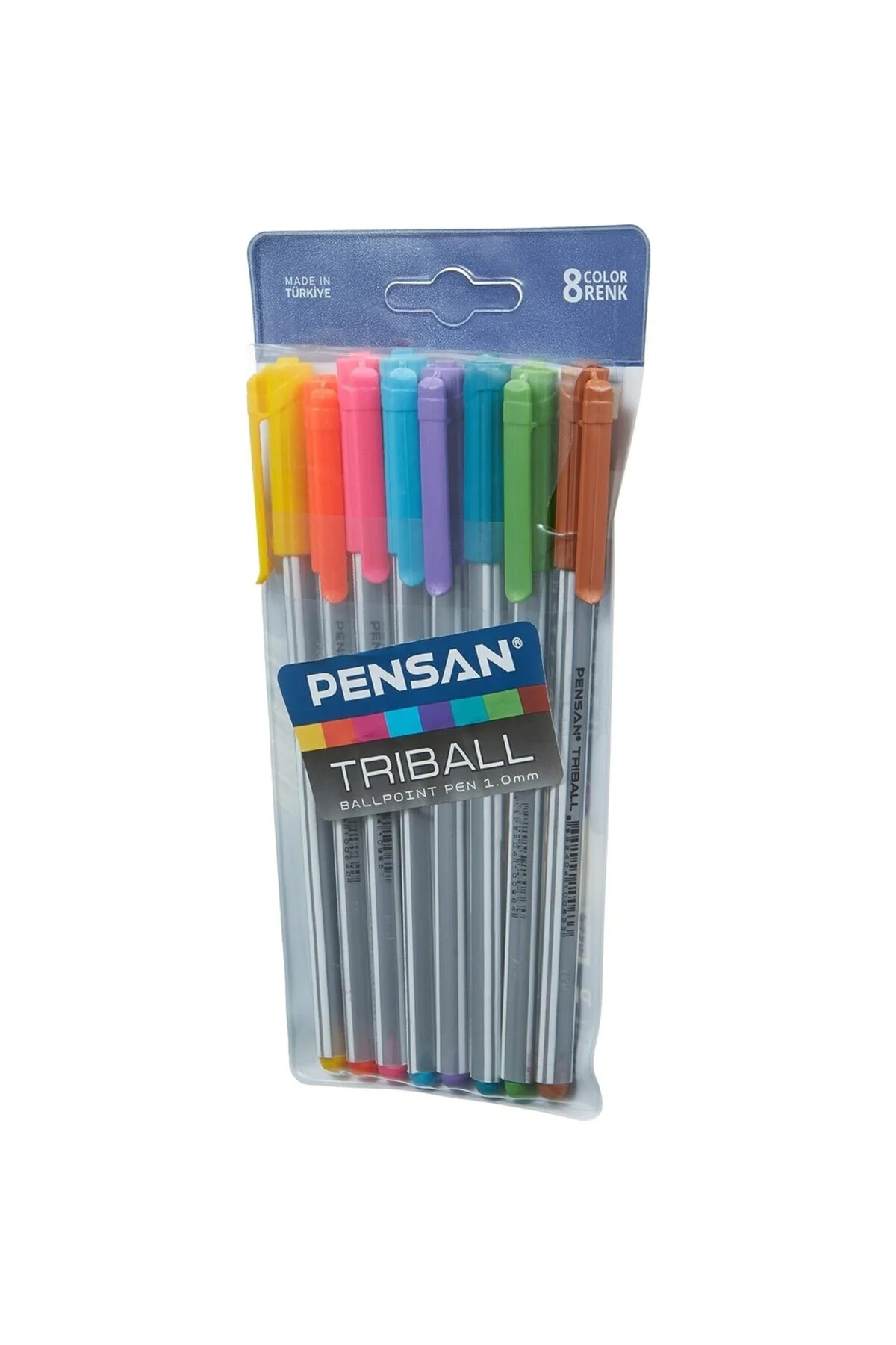 Triball Tükenmez Kalem Renkli 8'li Vakumlu, Açık Yeşil/kahve/kırmızı/mavi/maviyeşil/mor/pembe - Görsel 3
