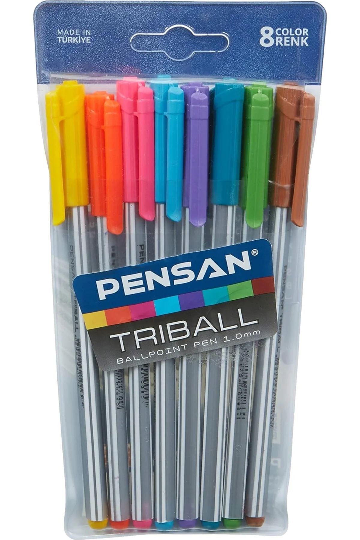 Triball Tükenmez Kalem Renkli 8'li Vakumlu, Açık Yeşil/kahve/kırmızı/mavi/maviyeşil/mor/pembe - Görsel 4