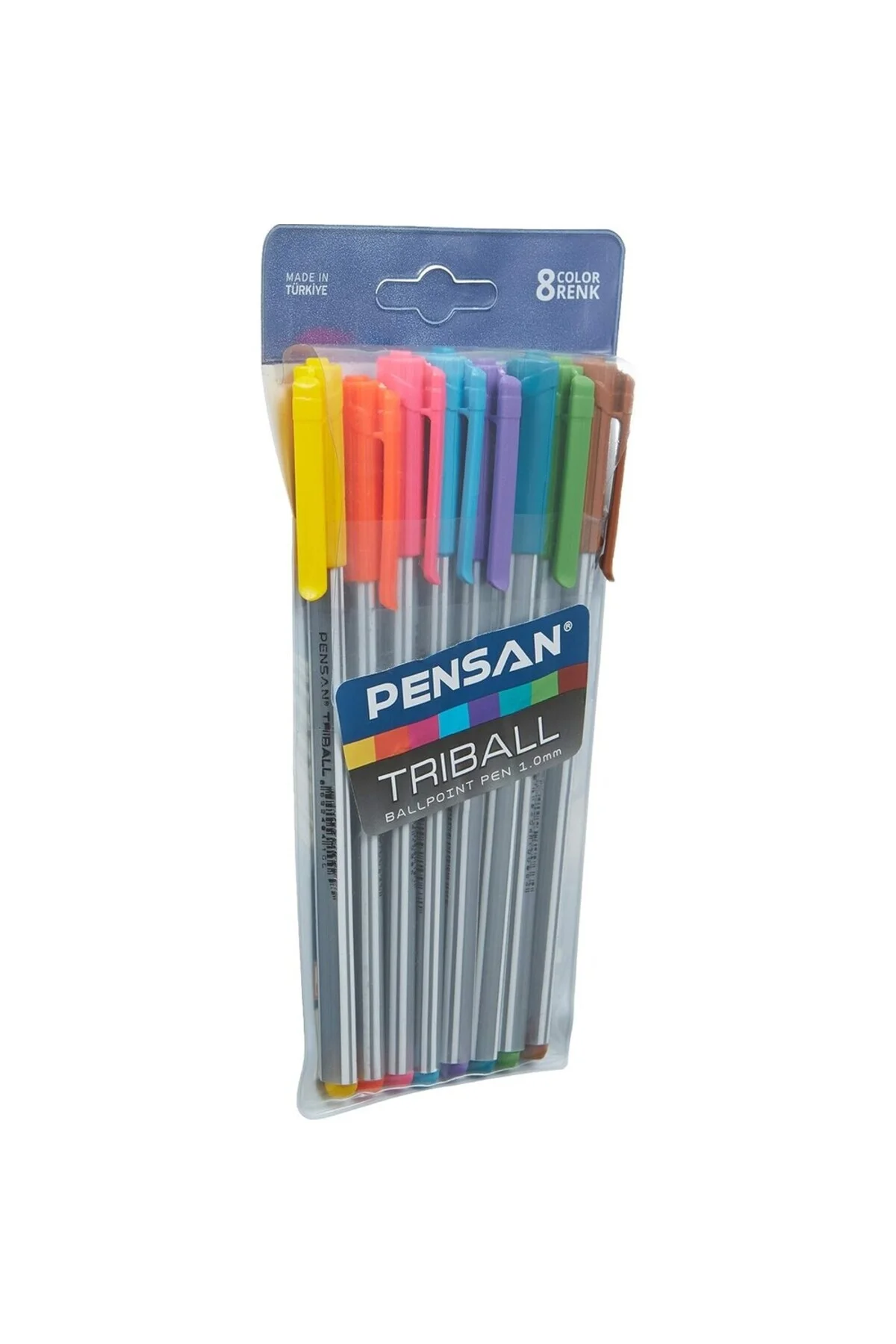 Triball Tükenmez Kalem Renkli 8'li Vakumlu, Açık Yeşil/kahve/kırmızı/mavi/maviyeşil/mor/pembe - Görsel 2