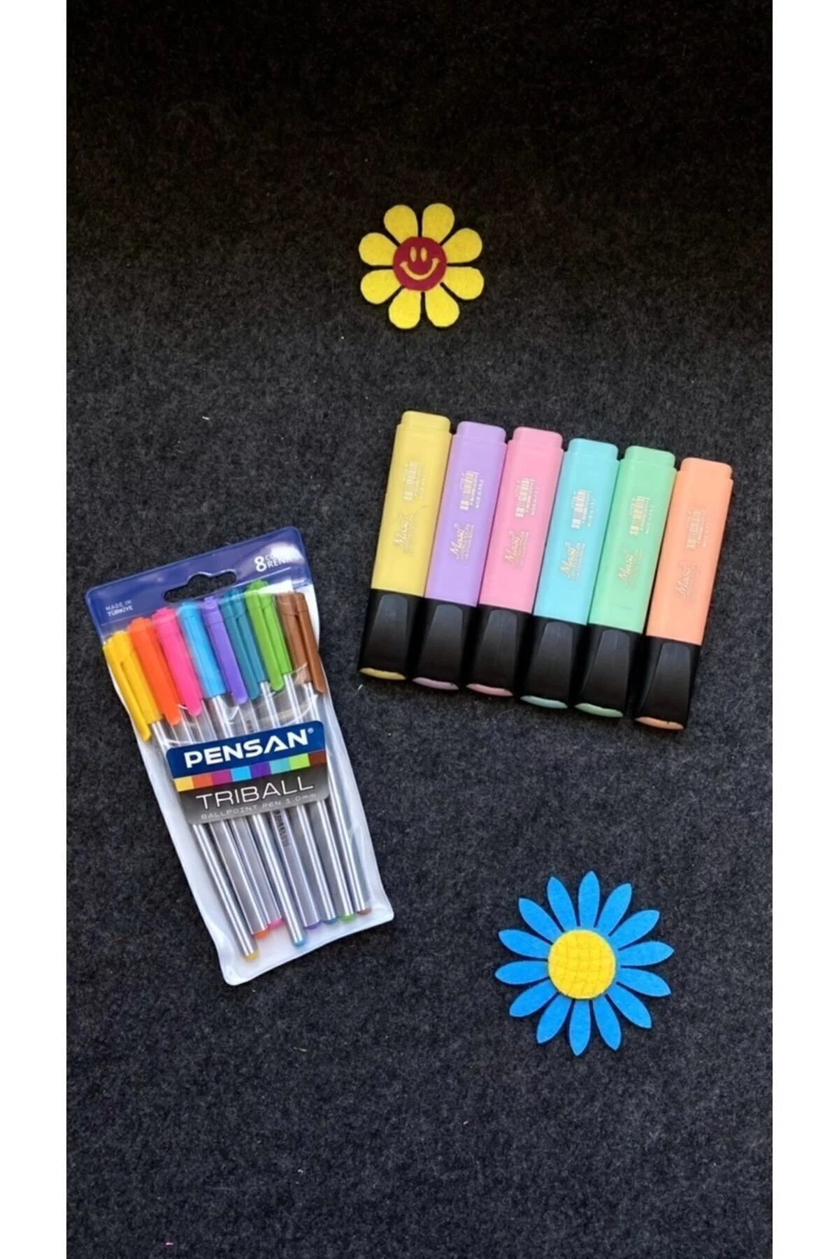 Triball Tükenmez Kalem 8 Renk + Masis Pastel Renk Fosforlu Işaret