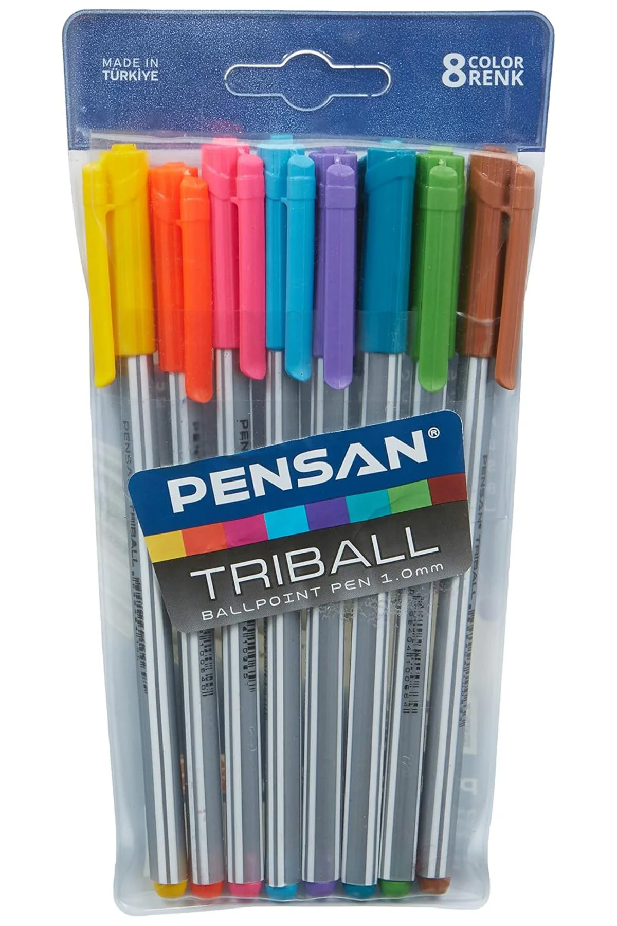 Triball Tükenmez Kalem Renkli 8'li Vakumlu, Açık Yeşil/Kahve/Kırmızı/Mavi/Mavi&Yeşil/Mor/Pemb