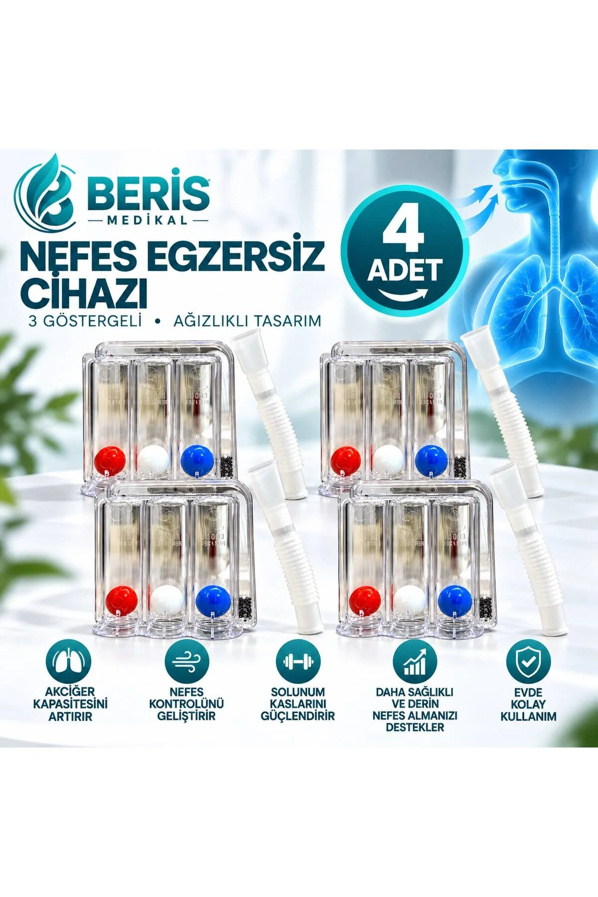 Triflo Solunum Egzersiz Cihazı 3 Top Üfleme Topu 4 Adet Triflo Solunum Egzersiz Cihazı 3 Top Üfleme Topu 4 Adet