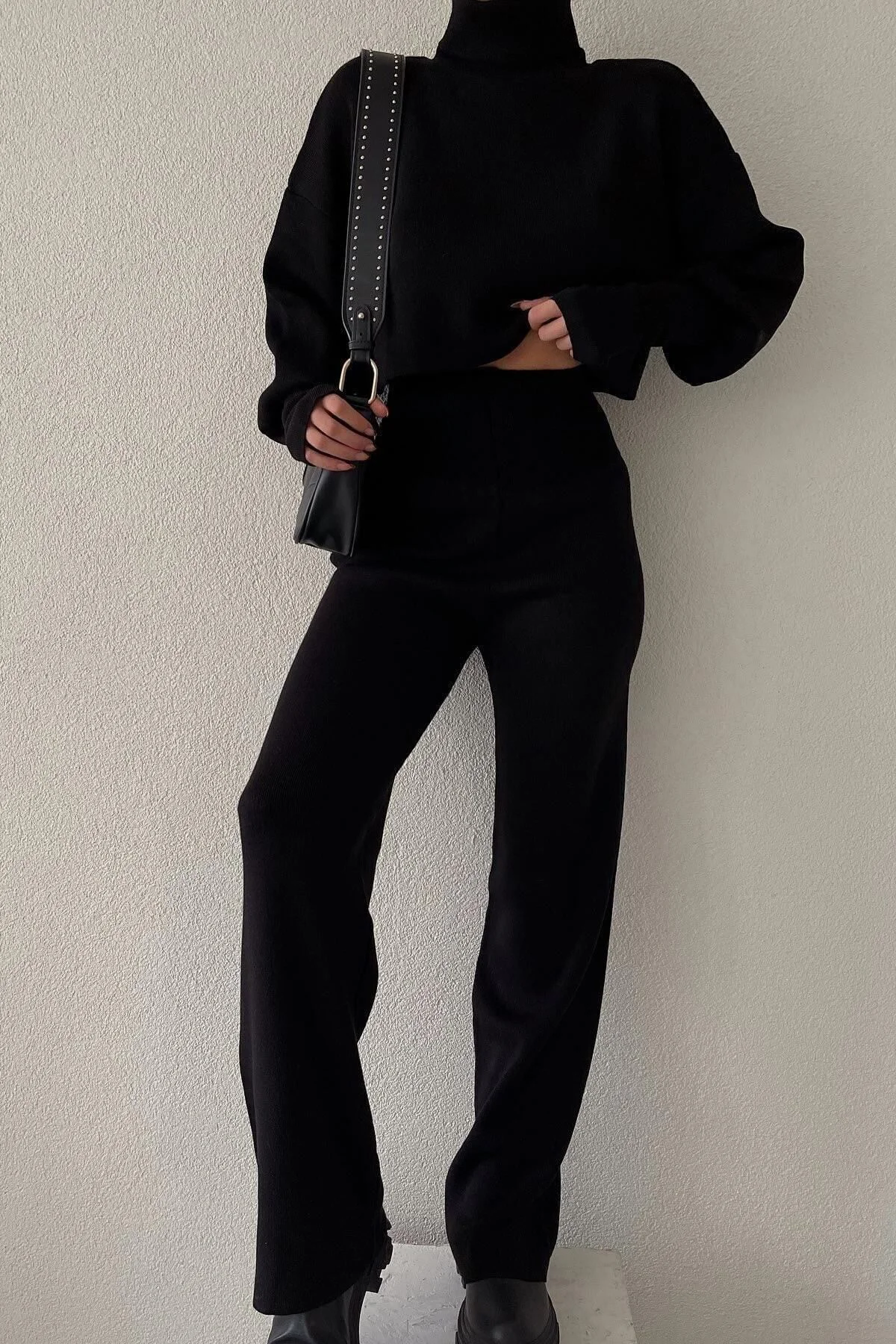 Triko Crop Pantolon Takım Siyah Triko Crop Pantolon Takım Siyah - Görsel 7