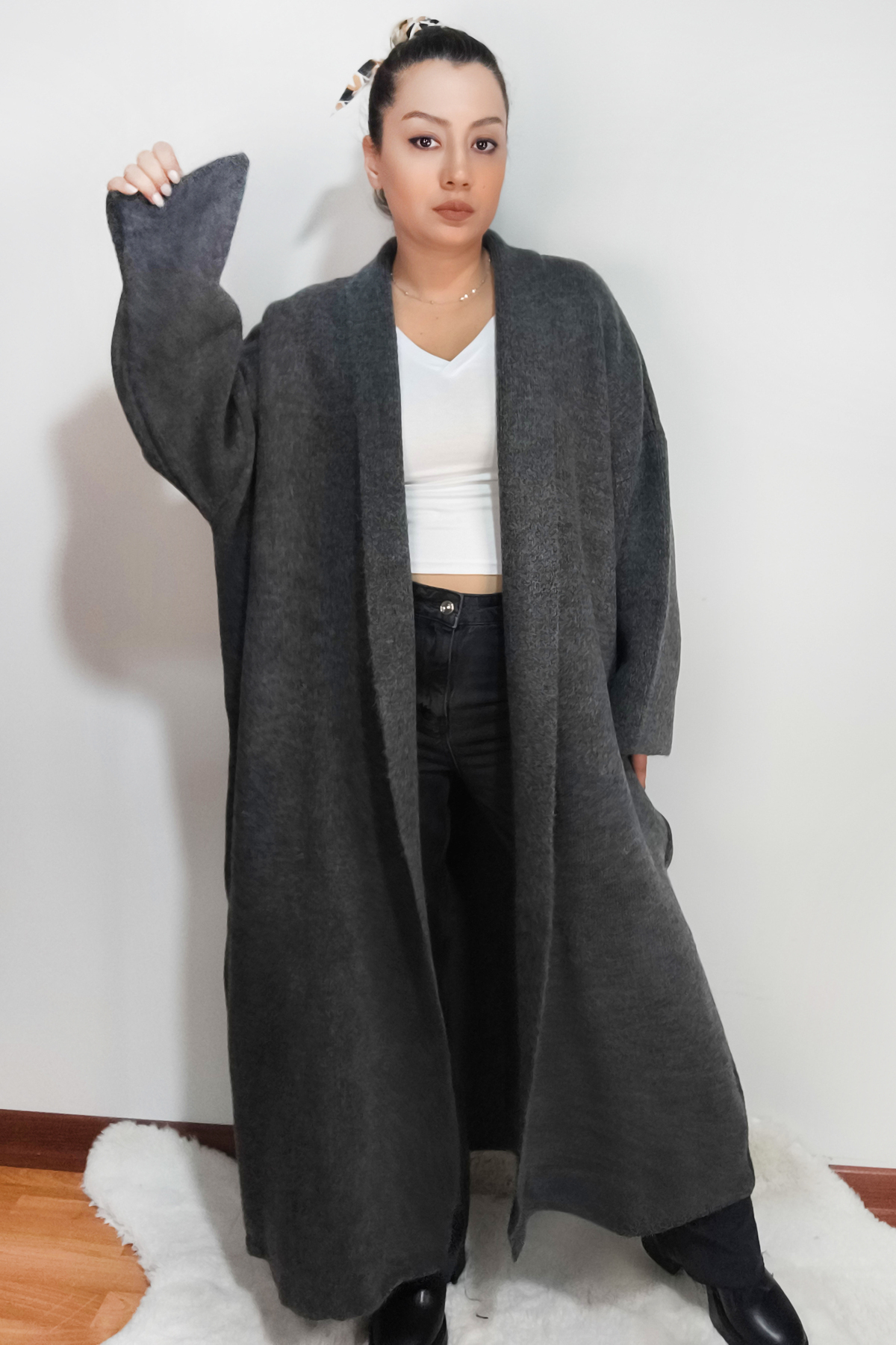 Madammmerry Triko Kalin Uzun Oversize Salaş Hirka Büyük Beden Uyumlu