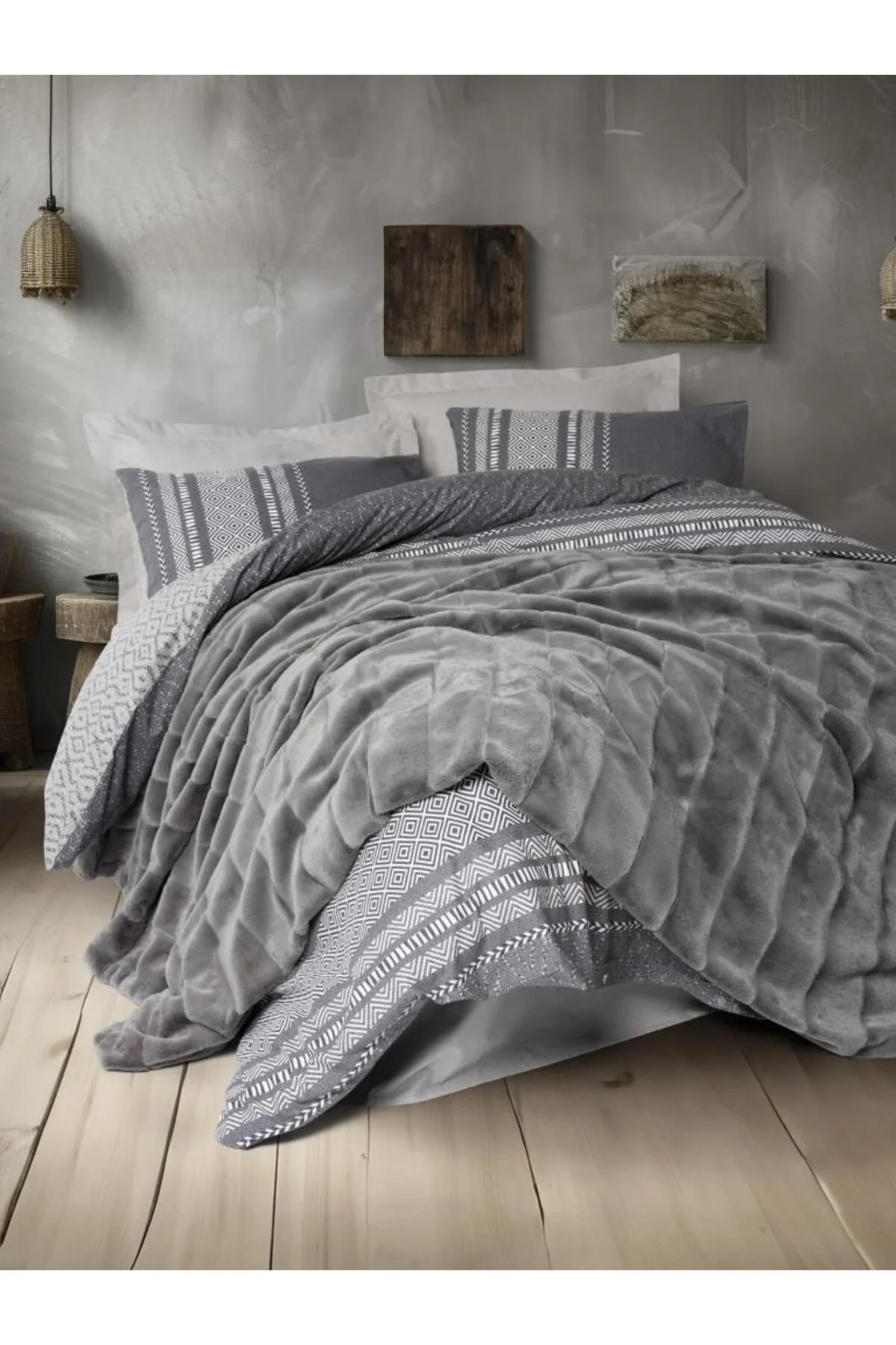 Trim Çift Kişilik Battaniyeli Nev Takımı Suave Antrasit