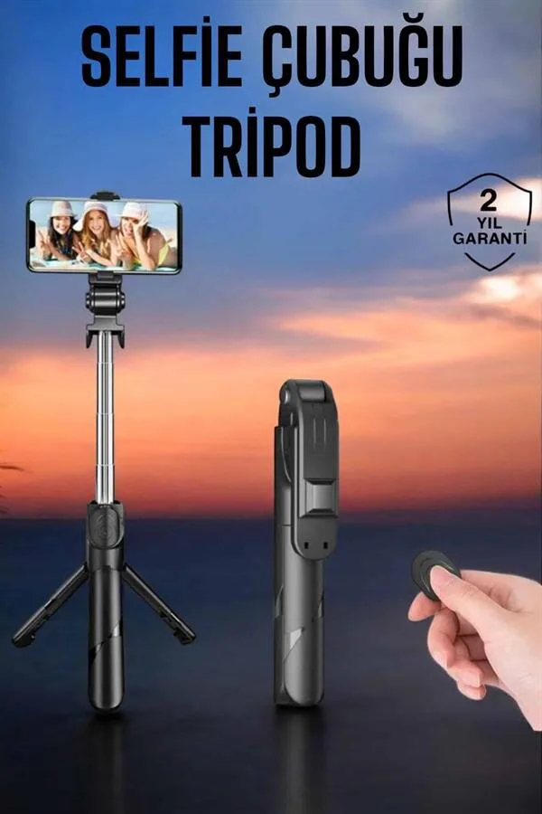 Tripod Kablosuz Bluetooth Bağlantılı Selfie Çubuğu 360 Derece Dönebilen - Kablosuz Selfie Çubuğu