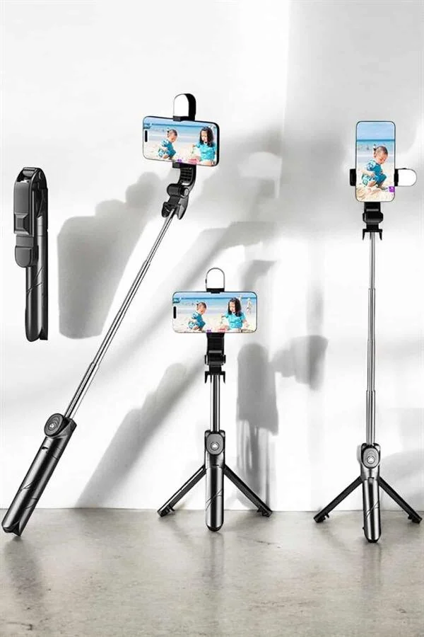 Tripod Kablosuz Bluetooth Bağlantılı Selfie Çubuğu 360 Derece Dönebilen - Kablosuz Selfie Çubuğu