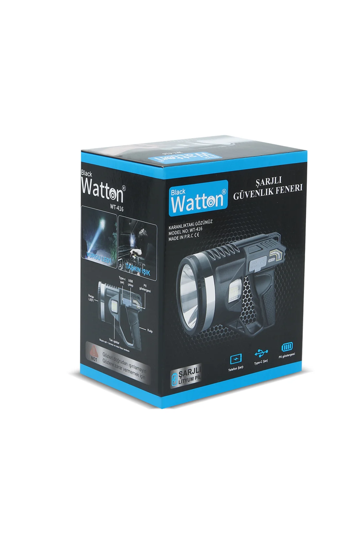 TRİPOD ŞARJLI GÜVENLİK FENERİ WATTON WT-416 Siyah