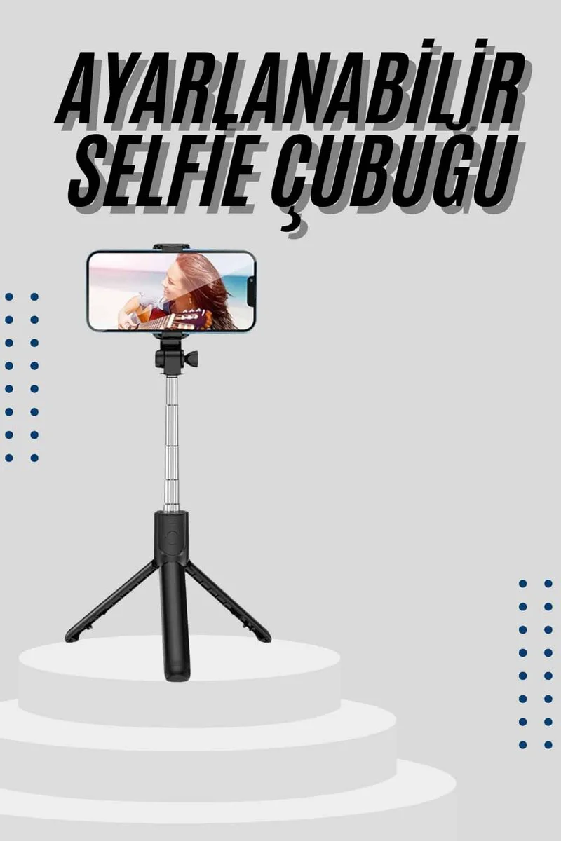 Tripod Selfie Çubuğu Bluetooth Kumandalı Kablosuz LED Işıklı - 186mm / 125g
