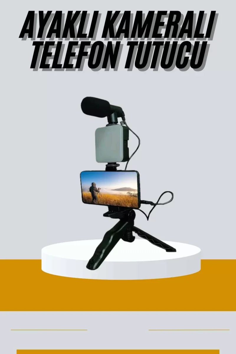 Tripod Telefon Tutucu Kumandalı Mikrofon Led Işık Vlog Video Kayıt - Lisinya