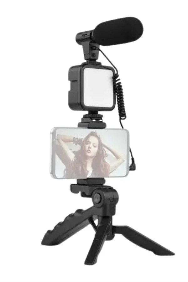Tripod Telefon Tutucu Kumandalı Mikrofon Led Işık Vlog Video Kayıt - Lisinya