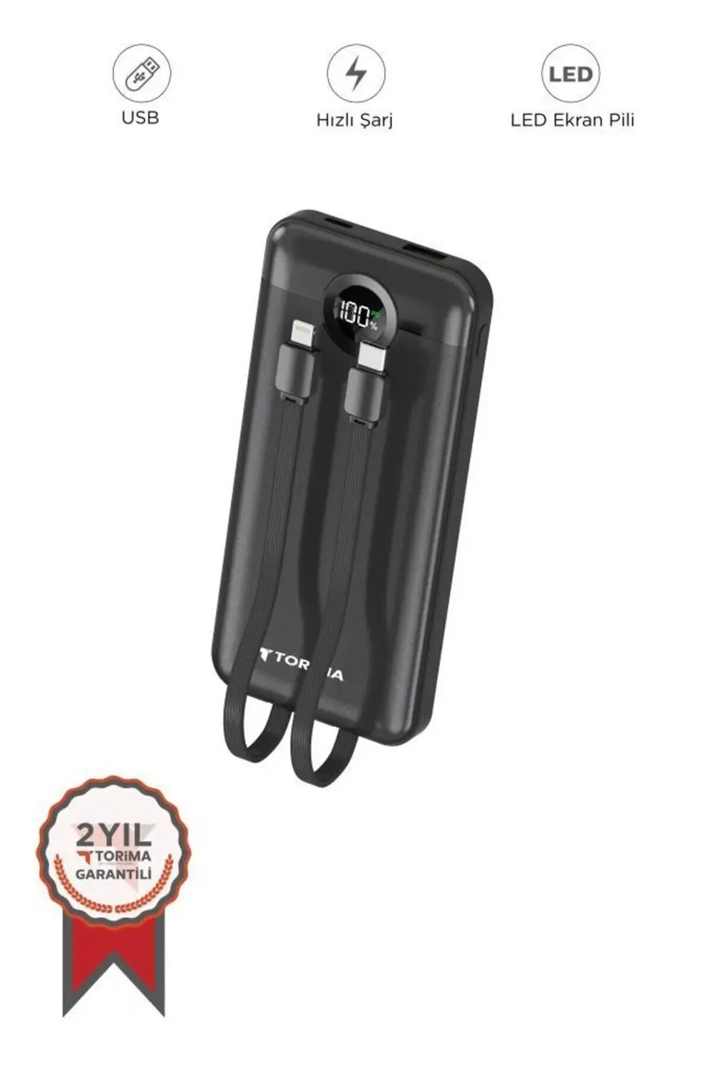TRM-1015 Siyah 10000mAh 2 Çıkışlı Taşınabilir Hızlı Şarj Dijital