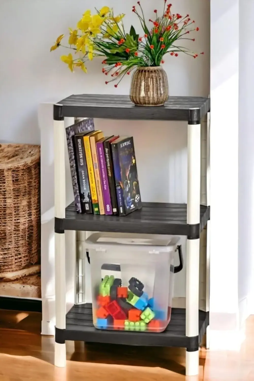 trndShop 3 Katlı Ahşap Desenli Çok Amaçlı Depolama Rafı,