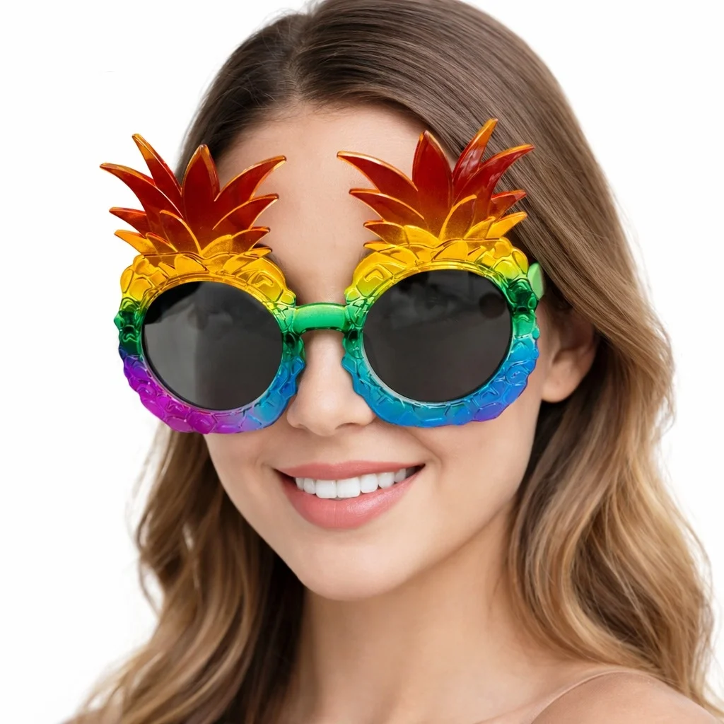 Tropikal Ananas Tasarımlı Renkli Hawaii Parti Gözlüğü