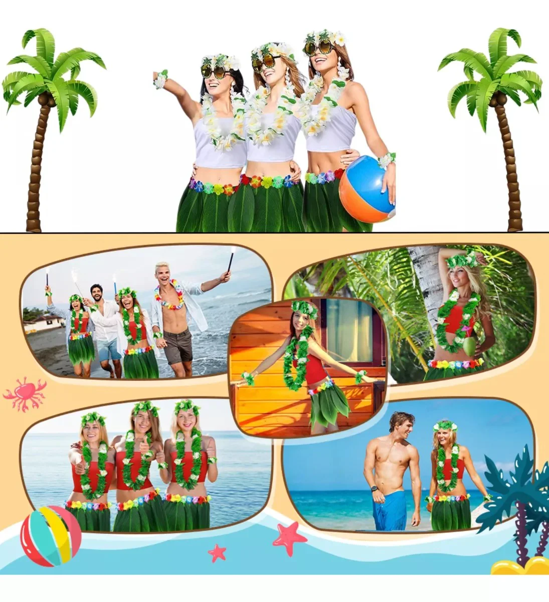 Tropikal Desenli Hawaii Parti Eteği Yetişkin
