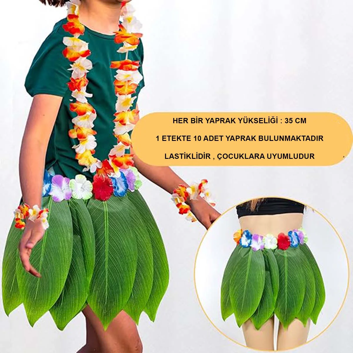 Tropikal Esintili Hawaii Yapraklı Parti Eteği Çuk Boy