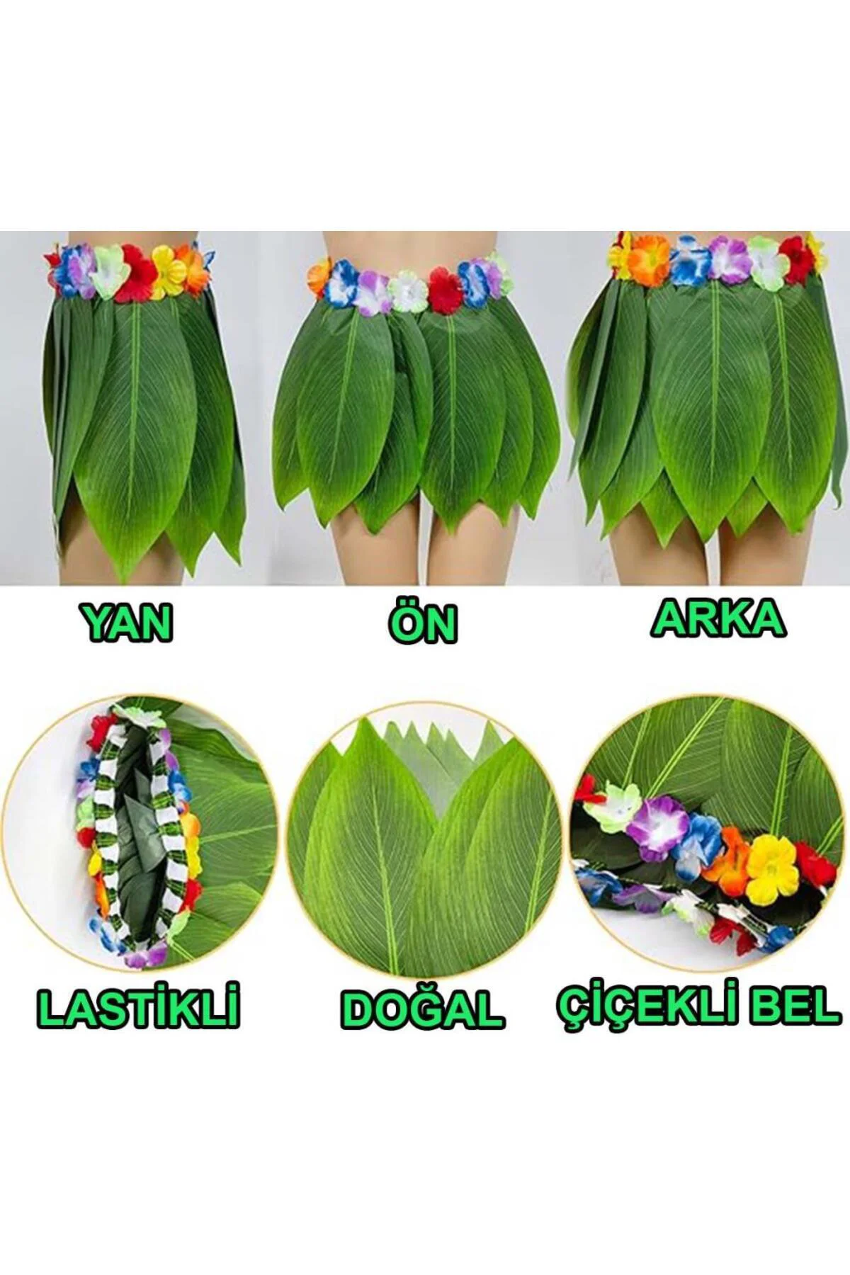 Tropikal Esintili Hawaii Yapraklı Parti Eteği Çocuk Boy