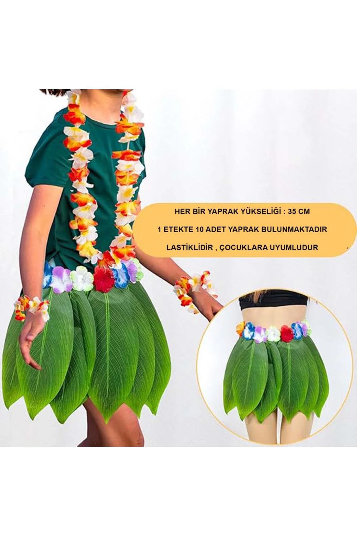 Tropikal Esintili Hawaii Yapraklı Parti Eteği Çocuk Boy