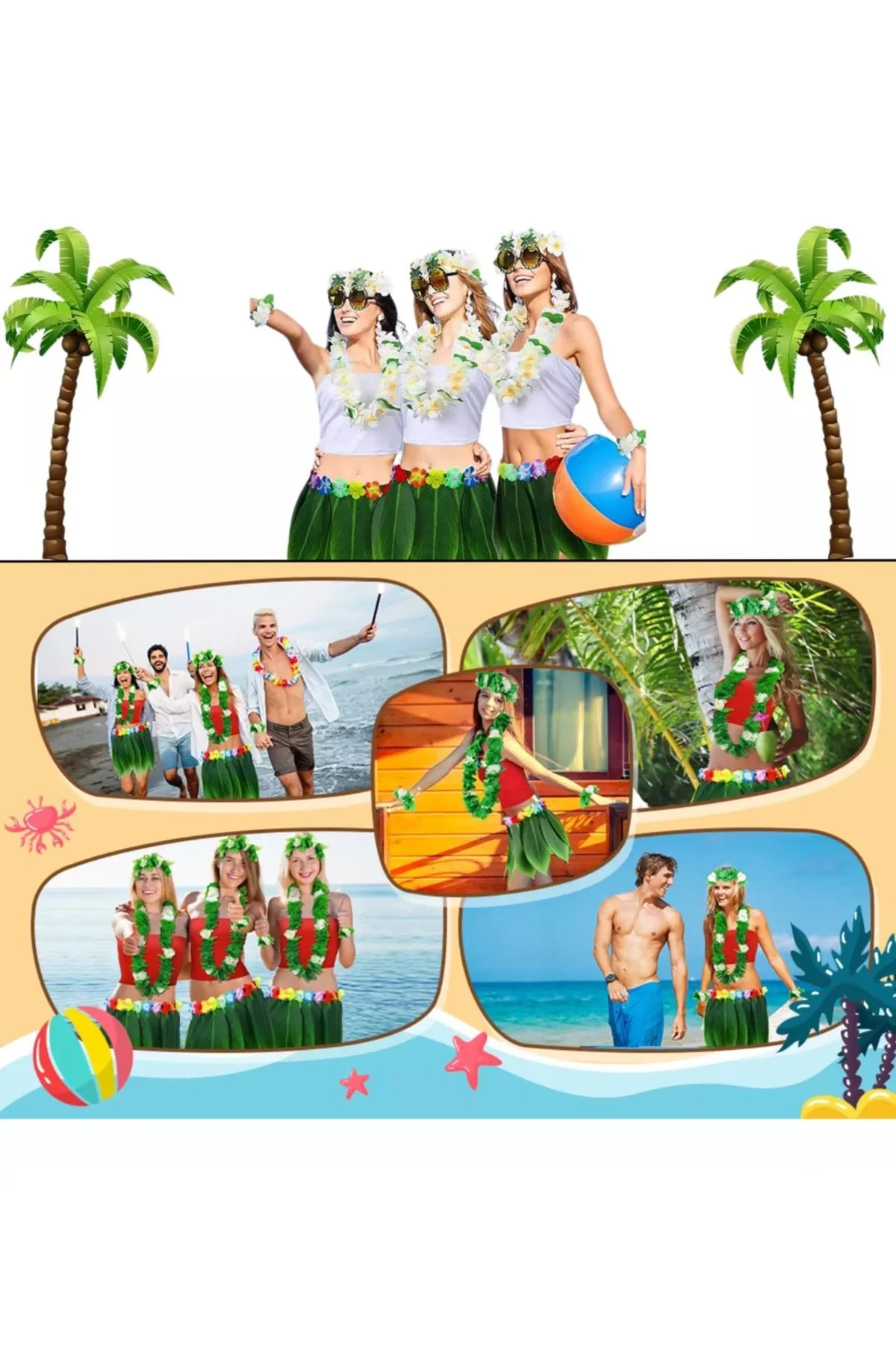 Tropikal Esintili Hawaii Yapraklı Parti Eteği Yetişkin Boy (5060)