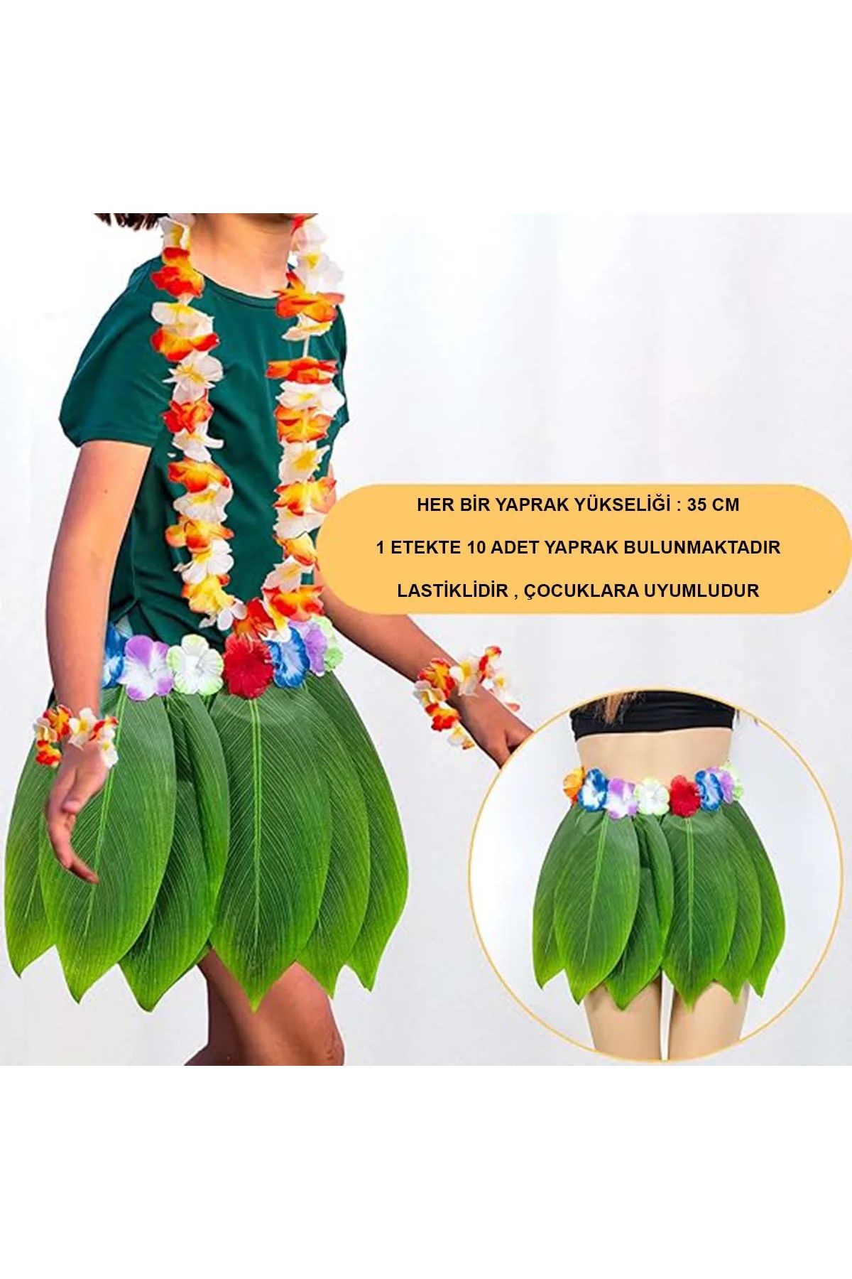 Tropikal Esintili Hawaii Yapraklı Parti Eteği Çocuk Boy (5060)