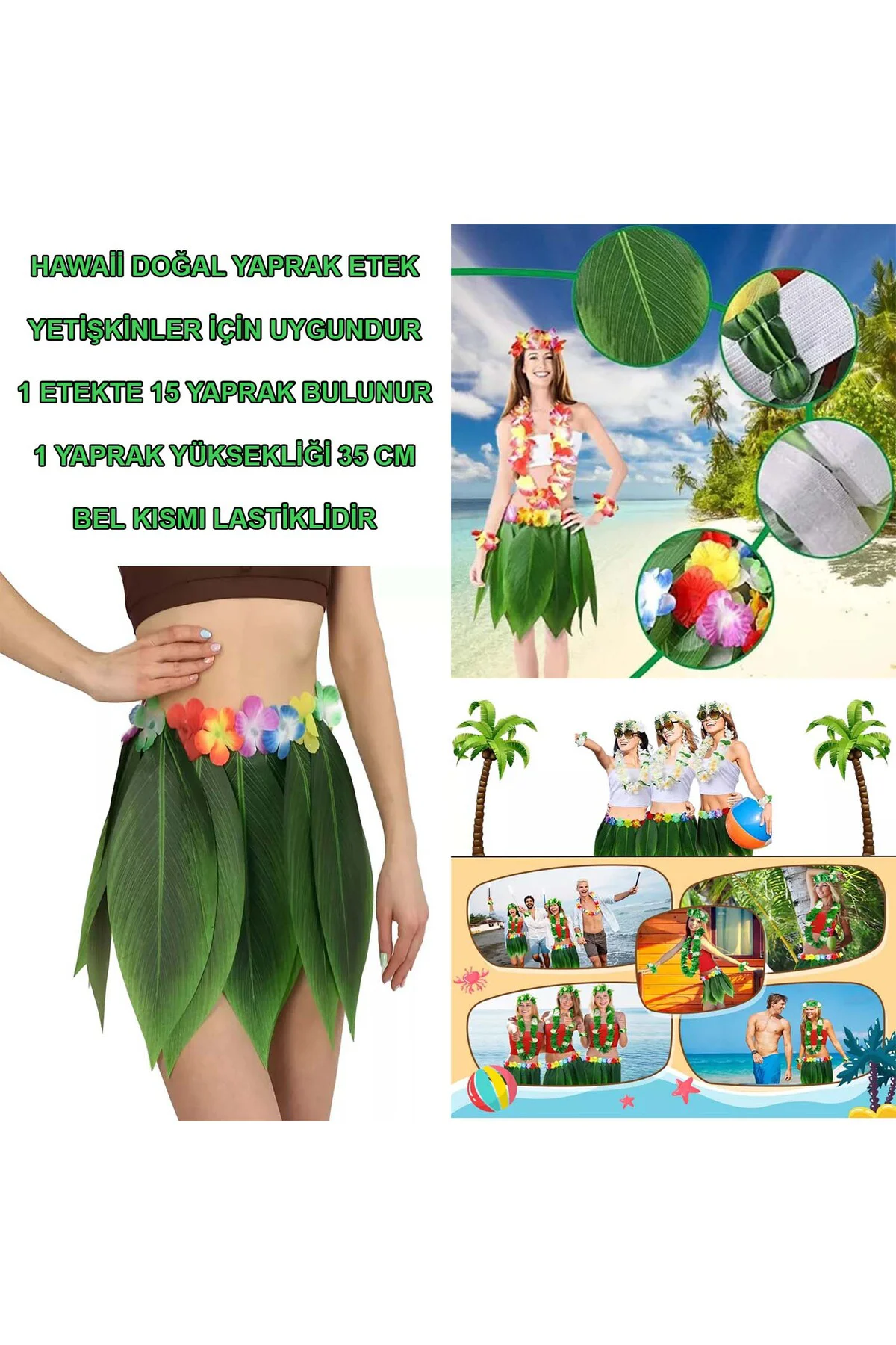 Tropikal Esintili Hawaii Yapraklı Parti Eteği Yetişkin Boy (5060)