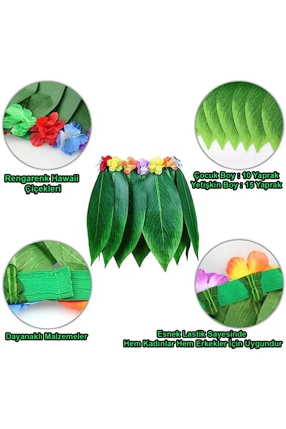 Tropikal Esintili Hawaii Yapraklı Parti Eteği Yetişkin Boy