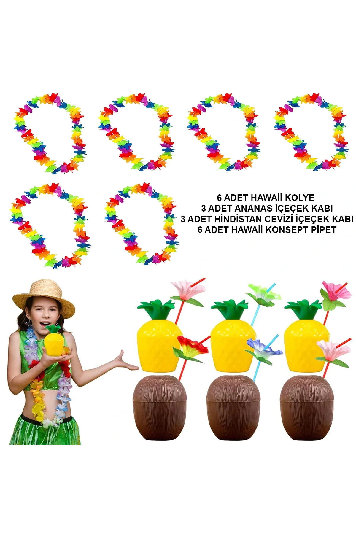 Tropikal Hawaii Parti Malzemeleri – Kolye, Pipet, Bardak Seti Tropikal Hawaii Parti Malzemeleri – Kolye, Pipet, Bardak Seti