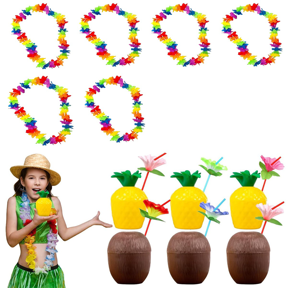 Tropikal Hawaii Parti Malzemeleri – Kolye, Pipet, Bardak Seti Tropikal Hawaii Parti Malzemeleri – Kolye, Pipet, Bardak Seti
