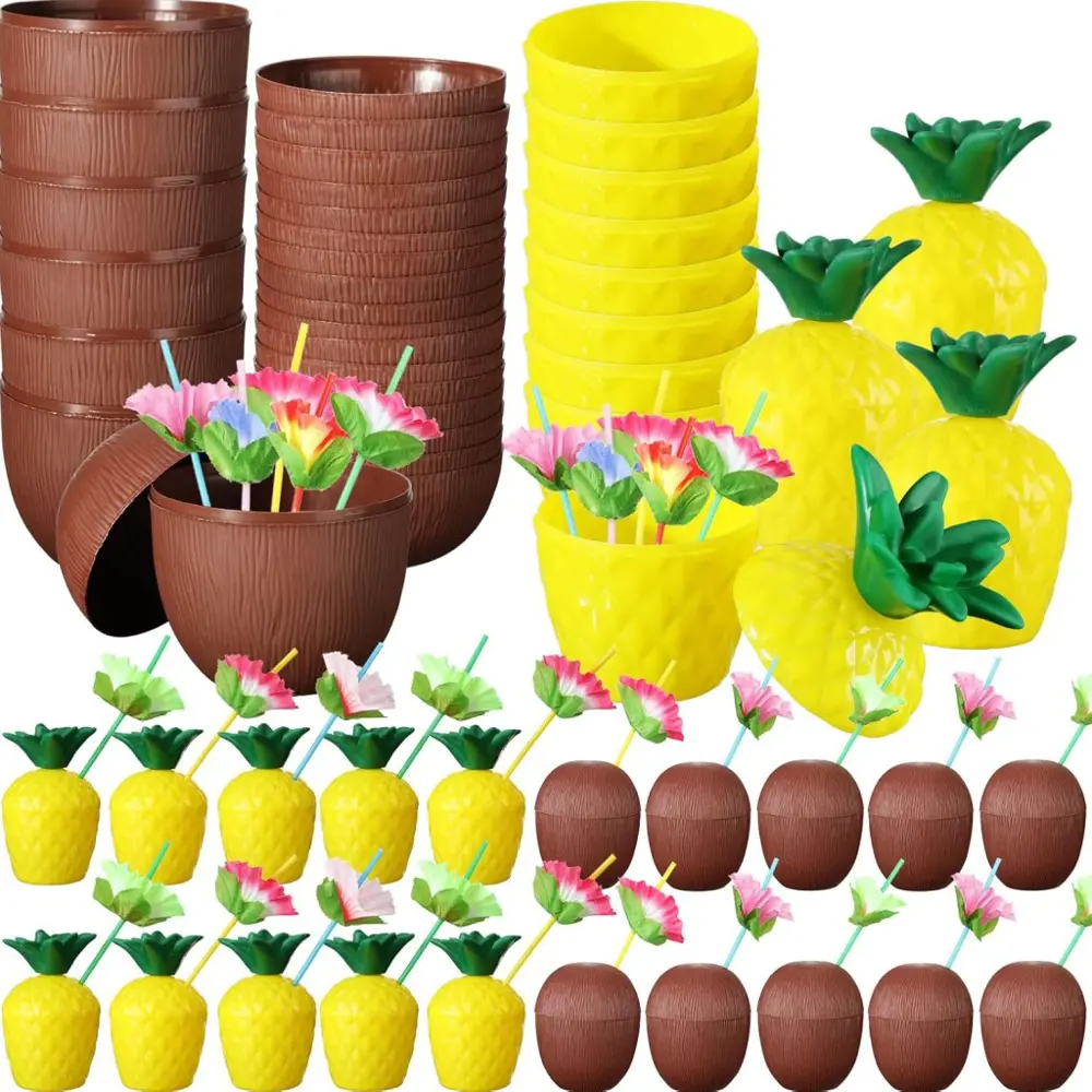 Tropikal Parti Bardak Seti – Ananas ve Hindistan Cevizi Şekilli P