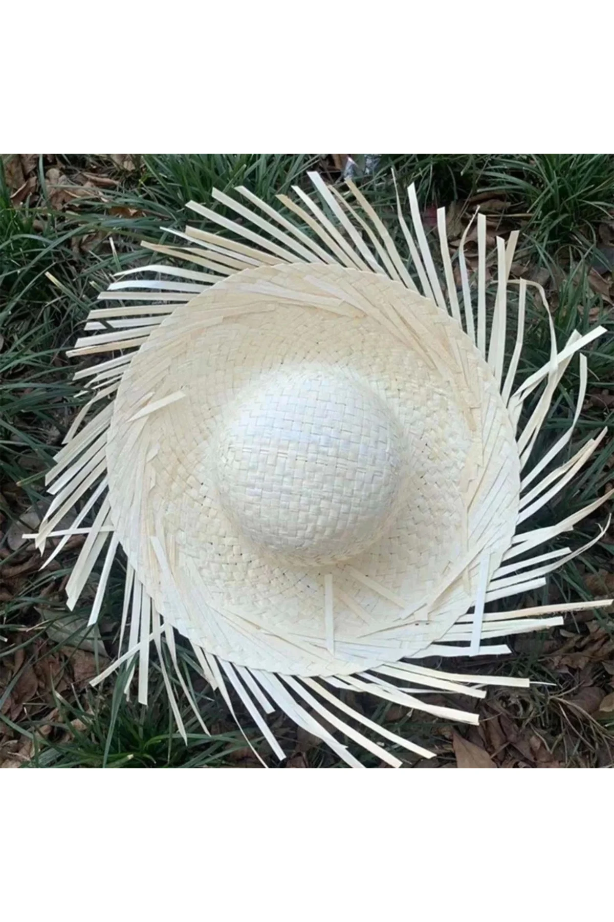 Tropikal Parti Beyaz Hasır Hawaii Şapkası 13X36 Cm - Görsel 3
