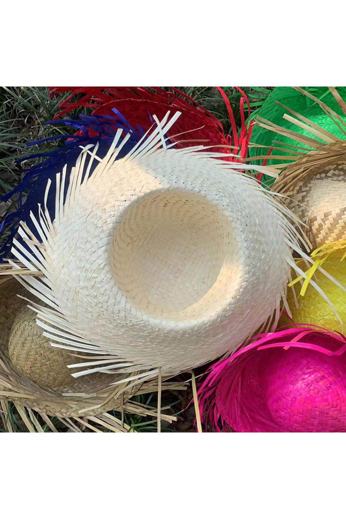 Dream Vega Tropikal Parti Beyaz Hasır Hawaii Şapkası 13X36 Cm