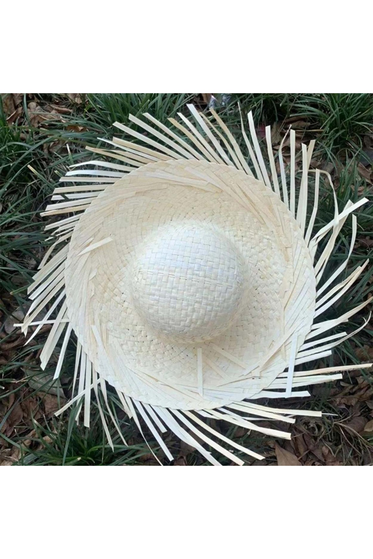 Dream Vega Tropikal Parti Beyaz Hasır Hawaii Şapkası 13X36 Cm