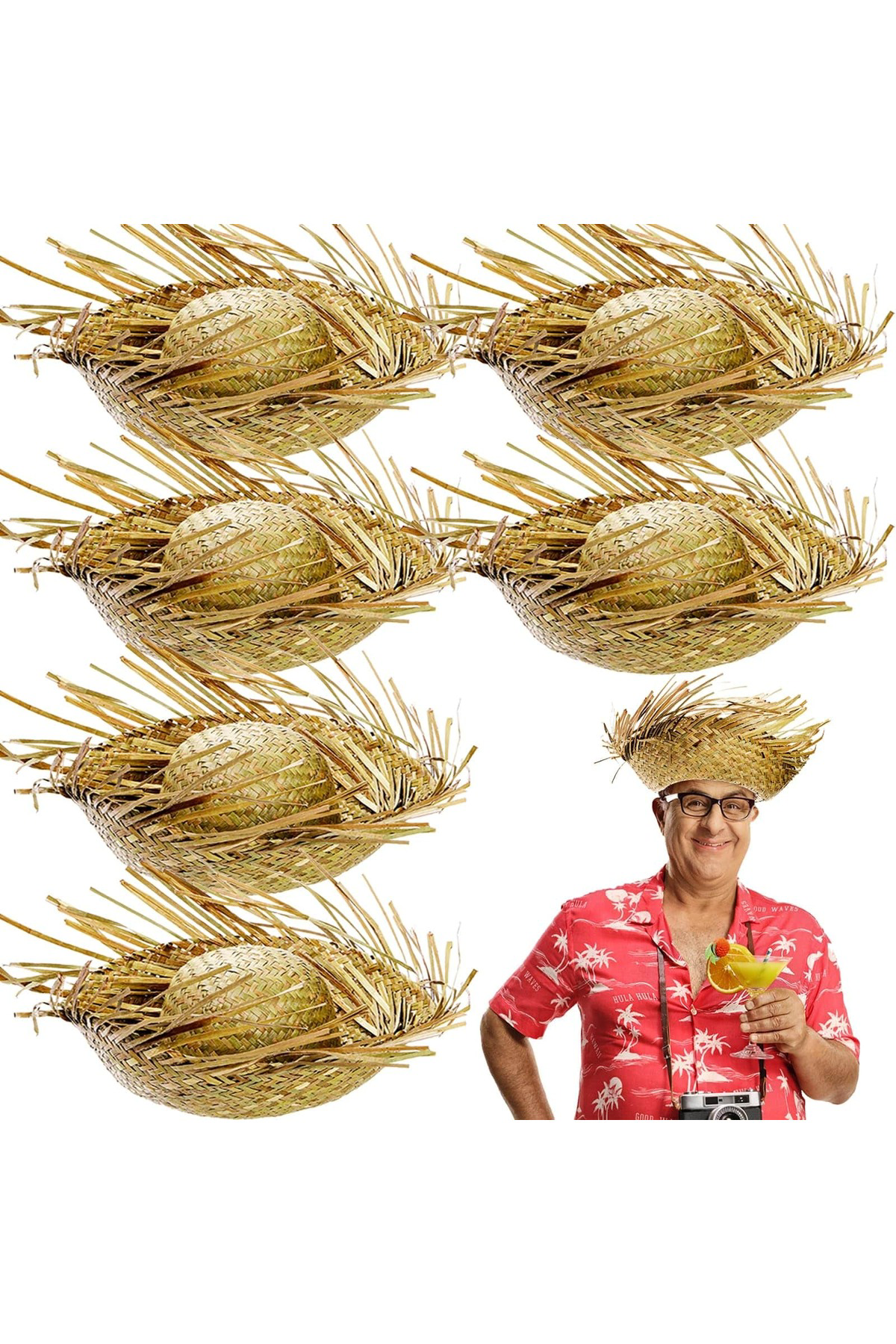 No8 Home Tropikal Parti Naturel Hasır Hawaii Şapkası 13X36 Cm