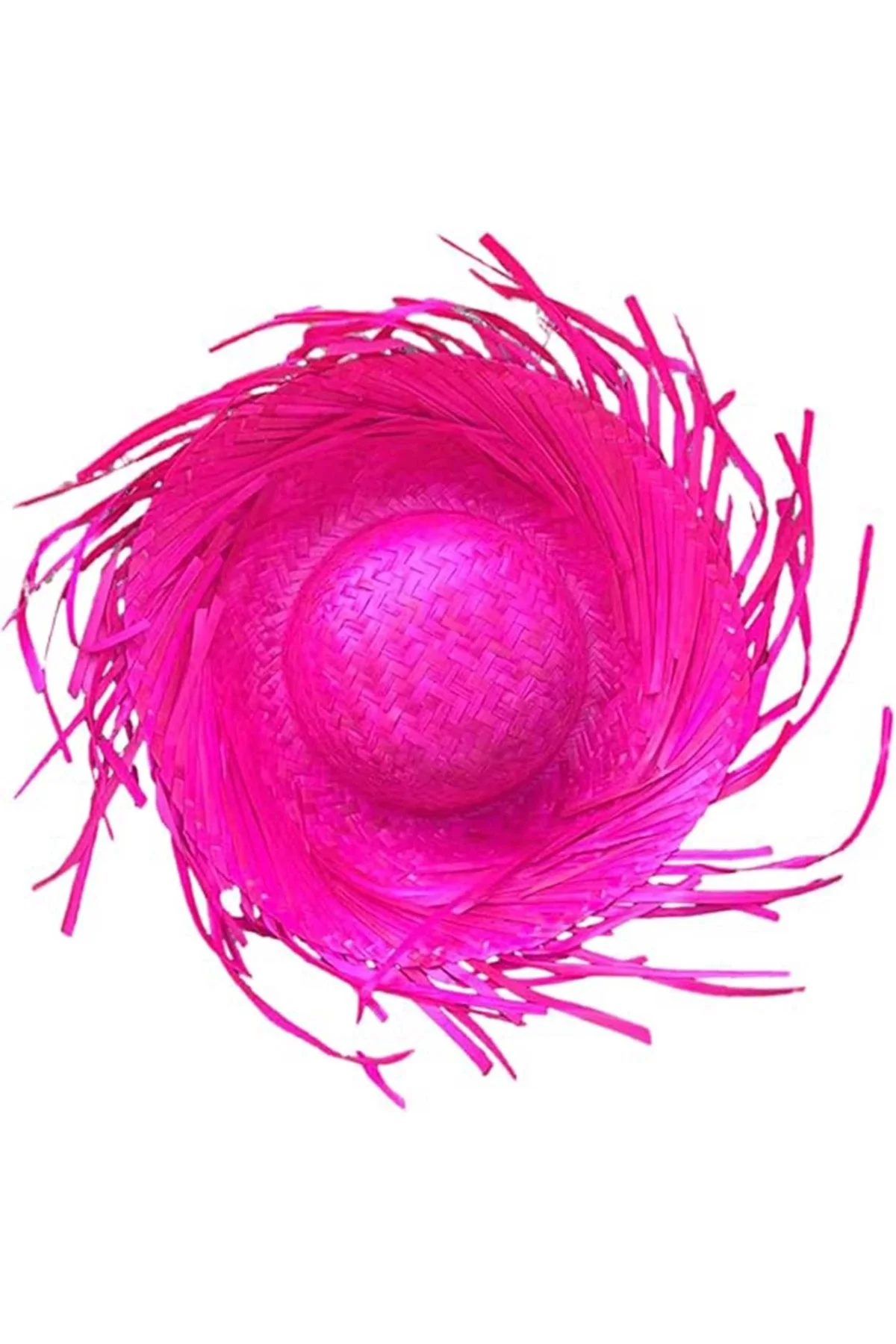 Tropikal Parti Pembe Fuşya Hasır Hawaii Şapkası 13X36 Cm - Görsel 4