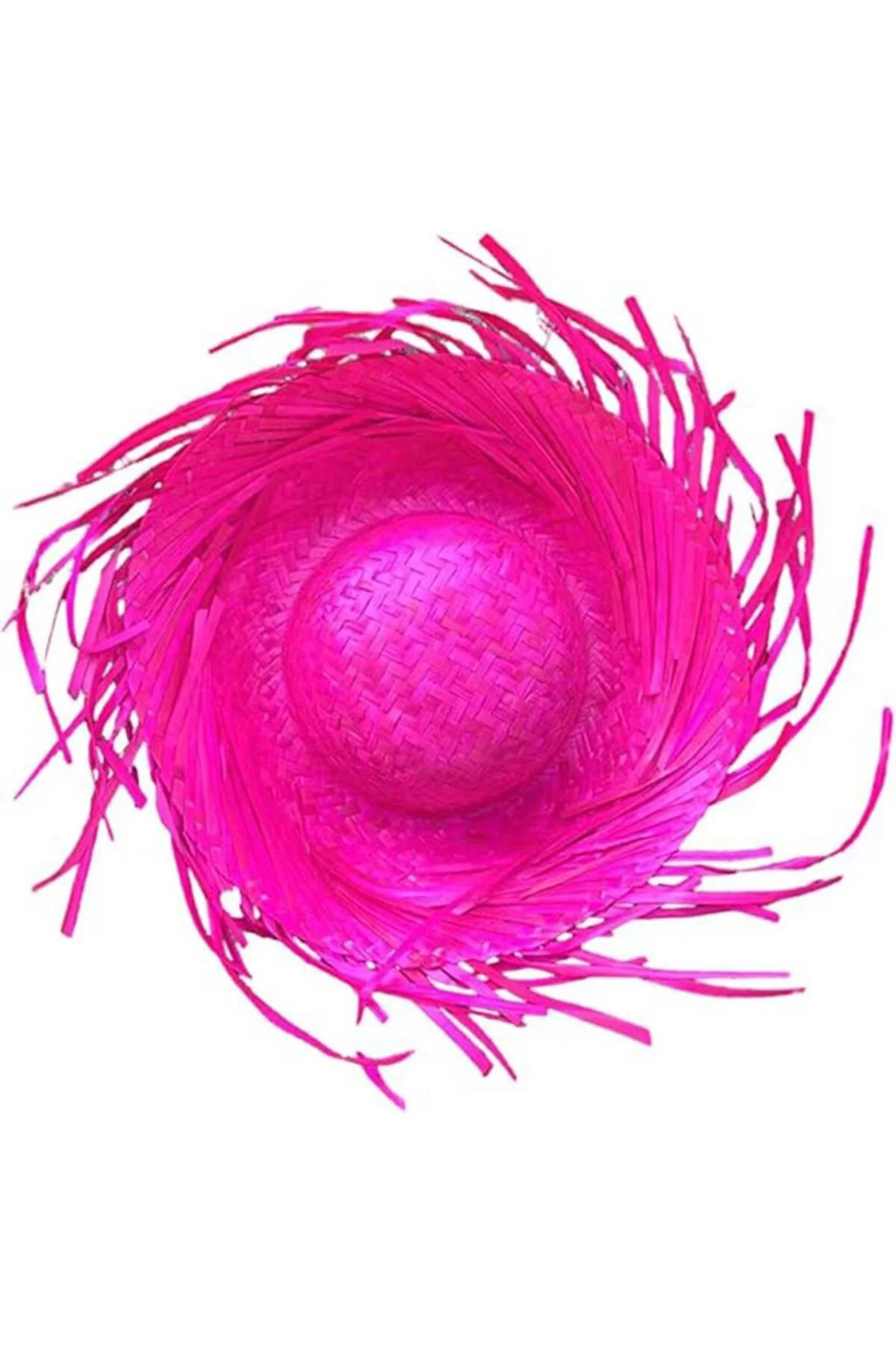 Tropikal Parti Pembe Fuşya Hasır Hawaii Şapkası 13x36 cm