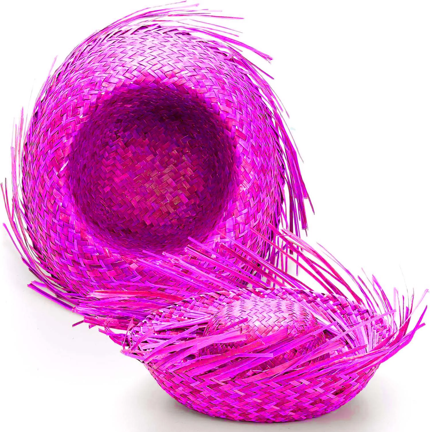 Tropikal Parti Pembe Fuşya Hasır Hawaii Şapkası 13x36 cm