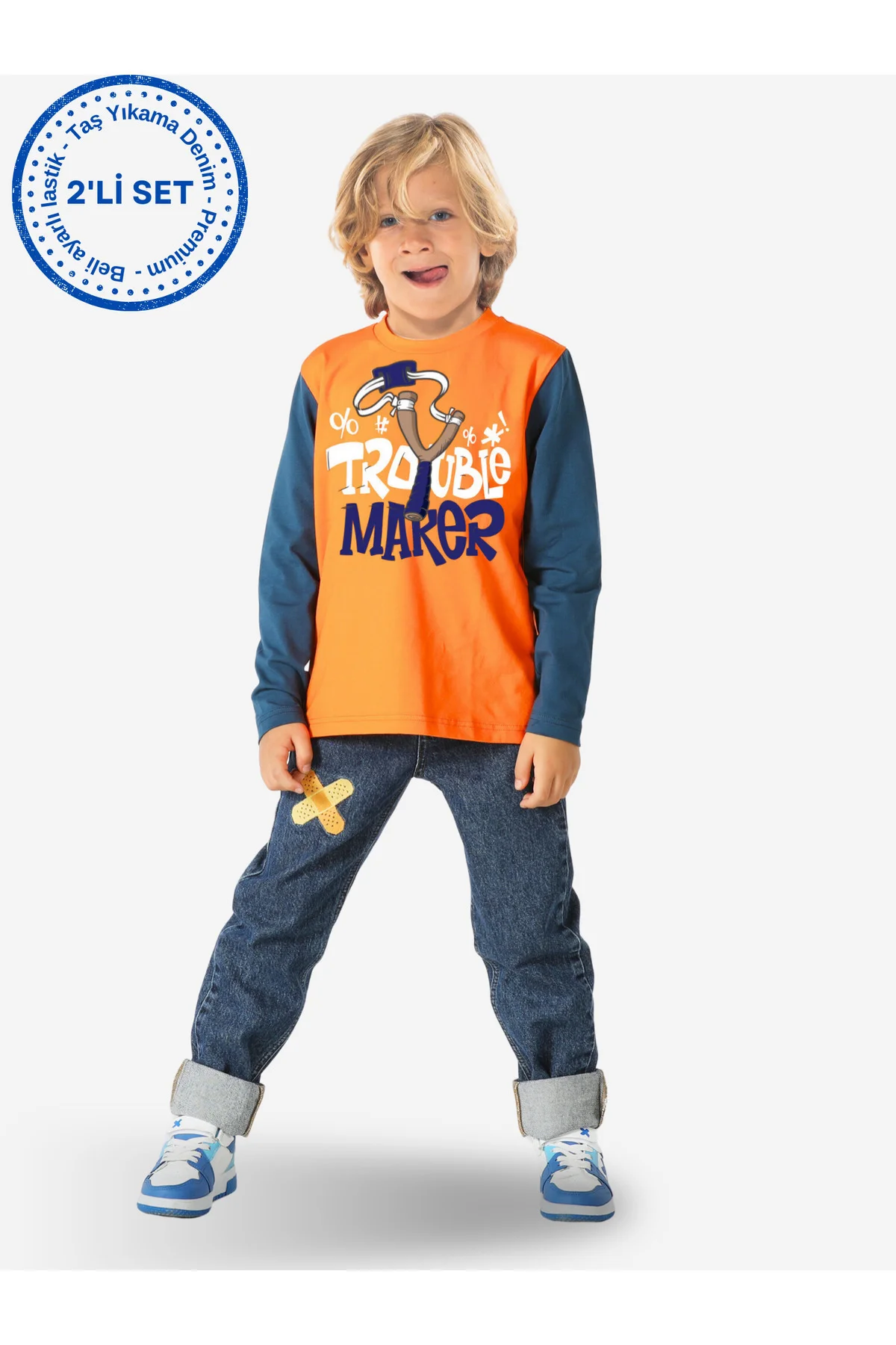 Trouble Maker Denim Pantolon +T-shirt Takım Beden: 8 Yaş