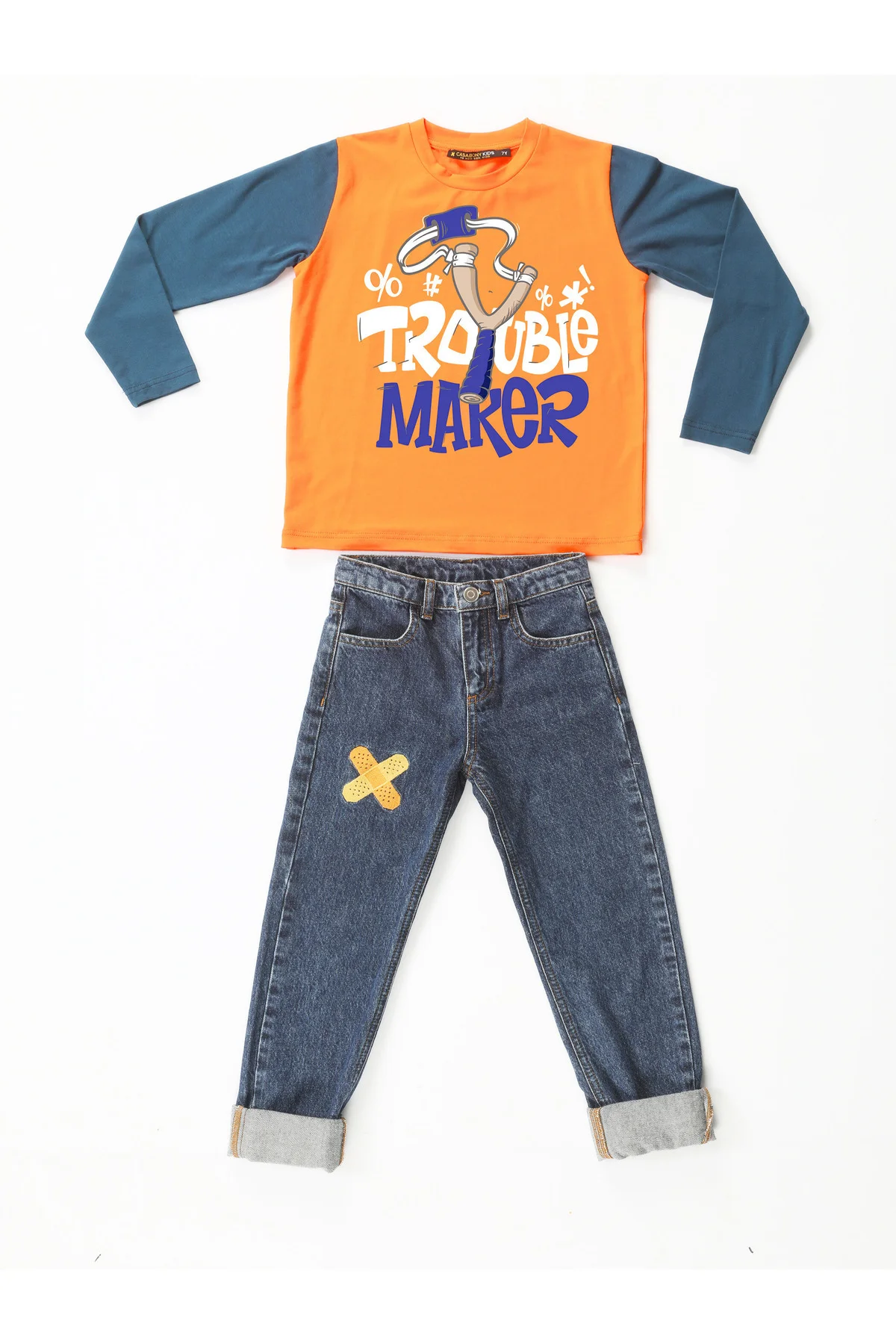 Trouble Maker Denim Pantolon +T-shirt Takım Beden: 8 Yaş