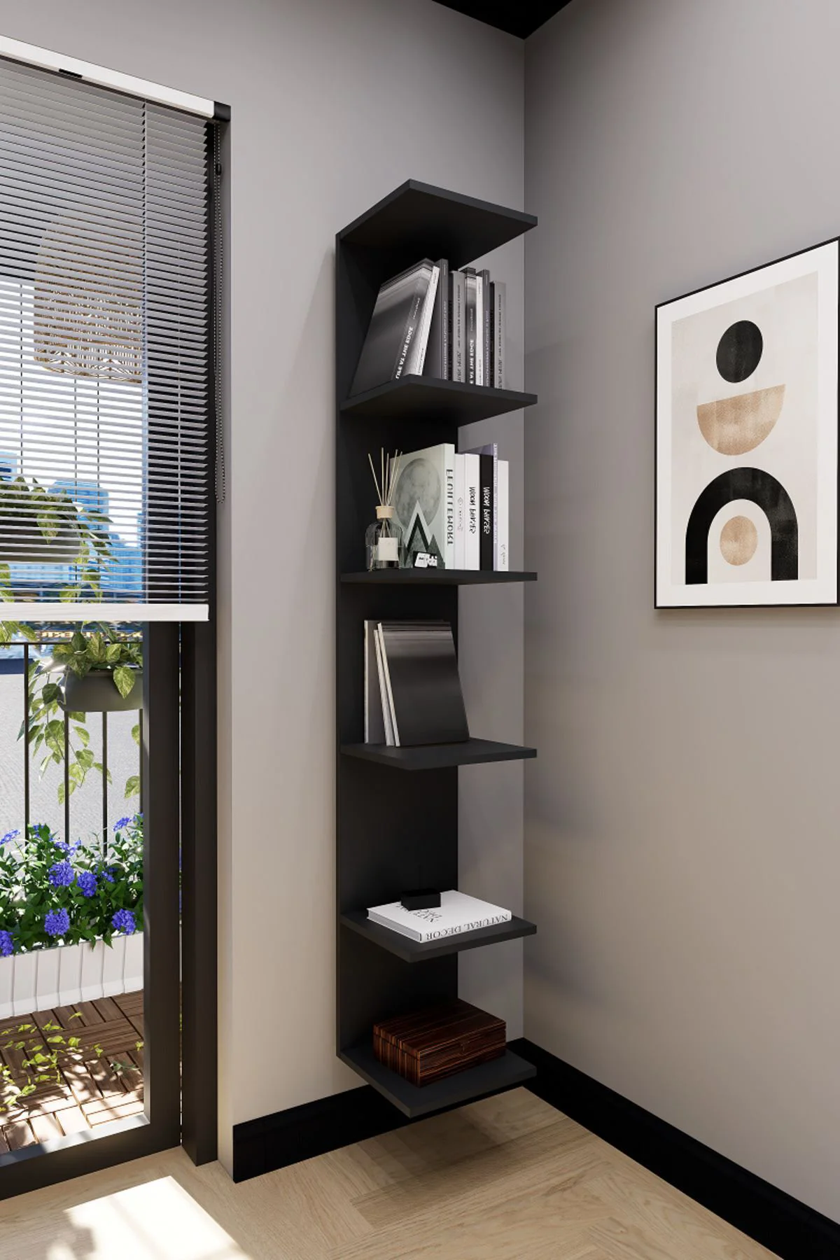 Troy Duvara Monte Kitaplık Duvar Rafı 6 Raf Antrasit