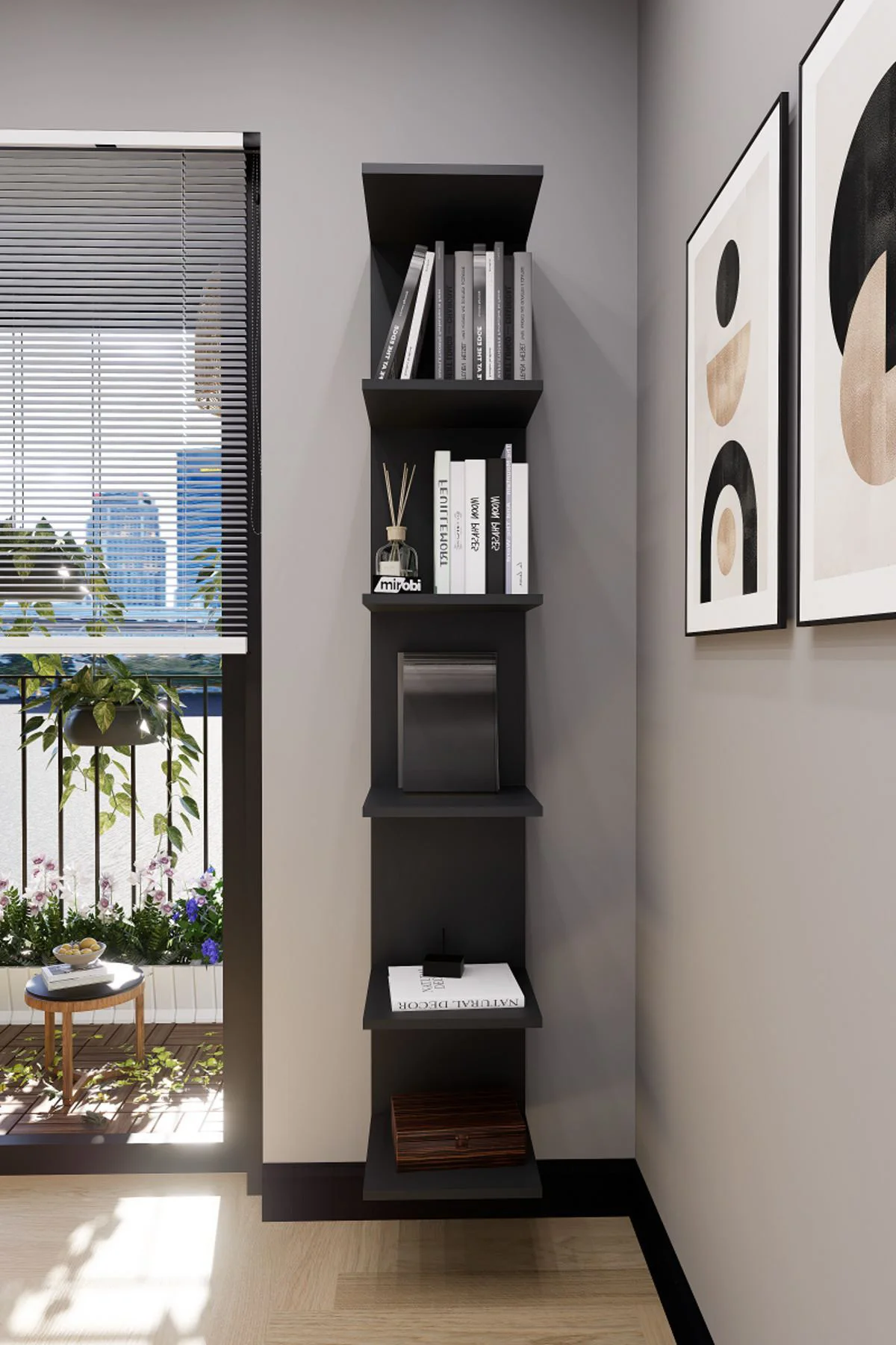 Troy Duvara Monte Kitaplık Duvar Rafı 6 Raf Antrasit