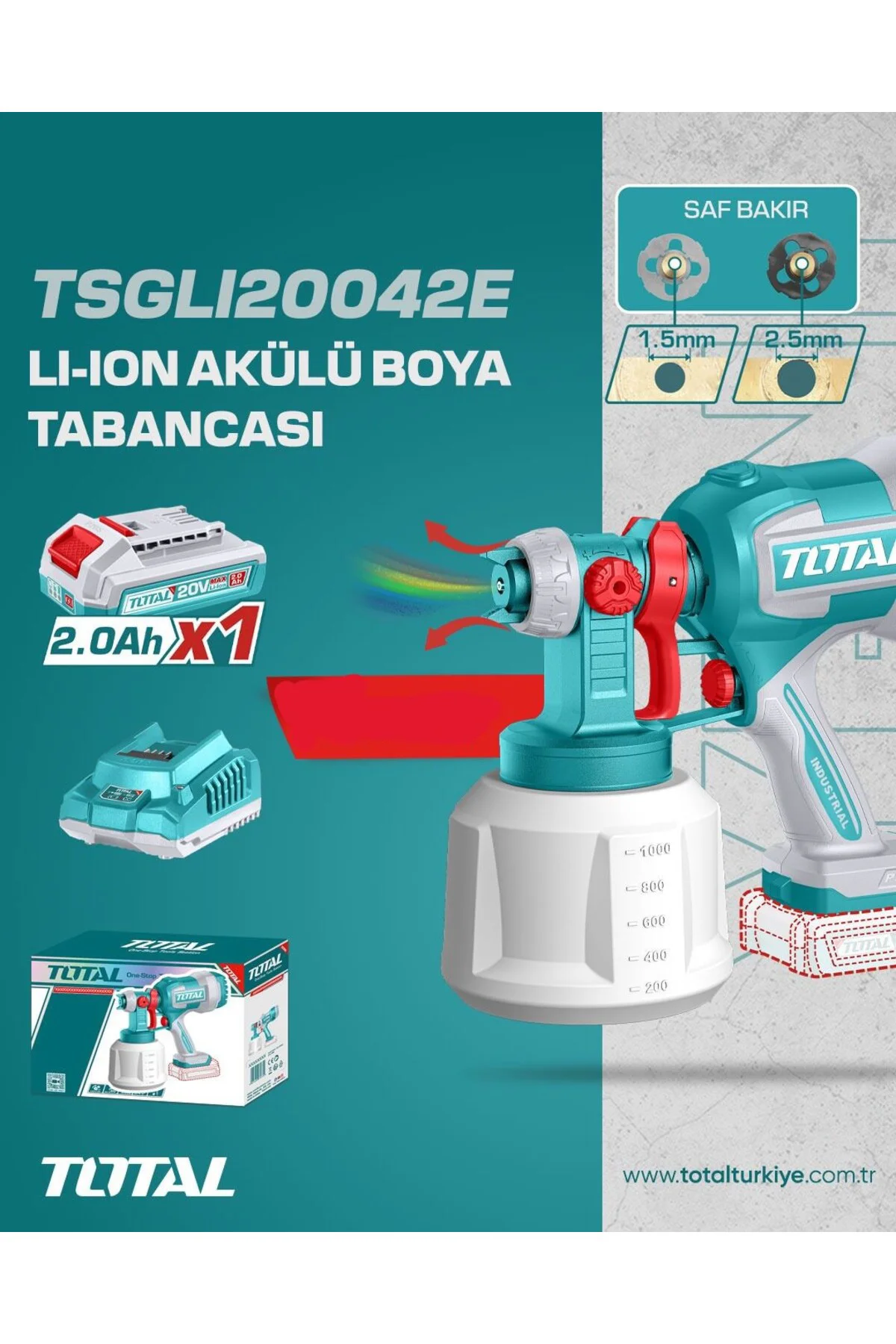 TSGLI20042E Lı-Ion Akülü Boya Tabancası 20V 2.0 Ah