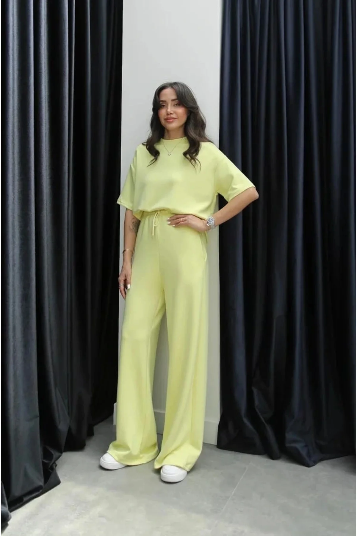 Tshirt alt üst modal takım sarı