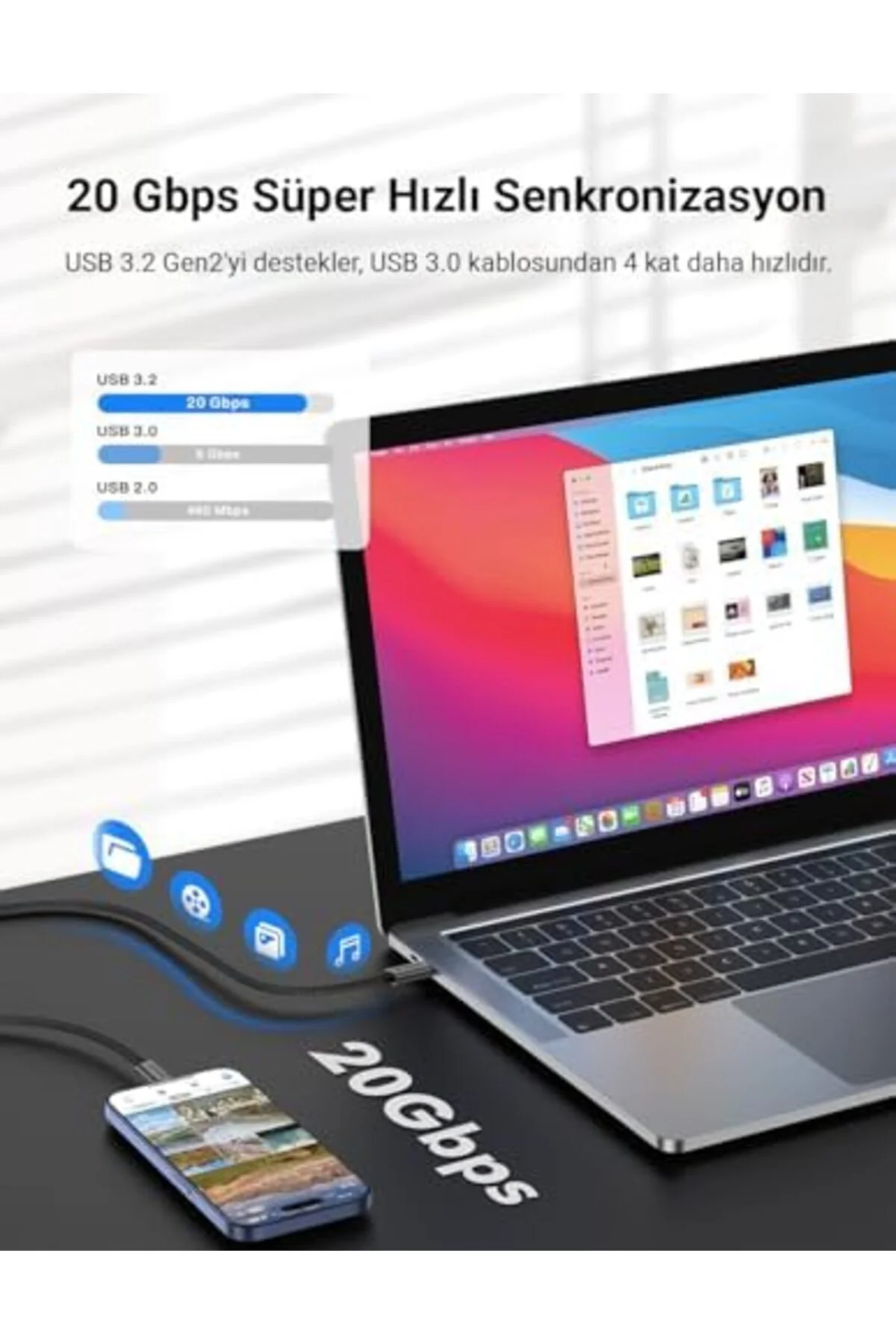 tsnshop 240W, 20 Gbps, 4K 60Hz, USB C'den USB C'ye, Örgülü Hızlı tsnshop 240W, 20 Gbps, 4K 60Hz, USB C'den USB C'ye, Örgülü Hızlı