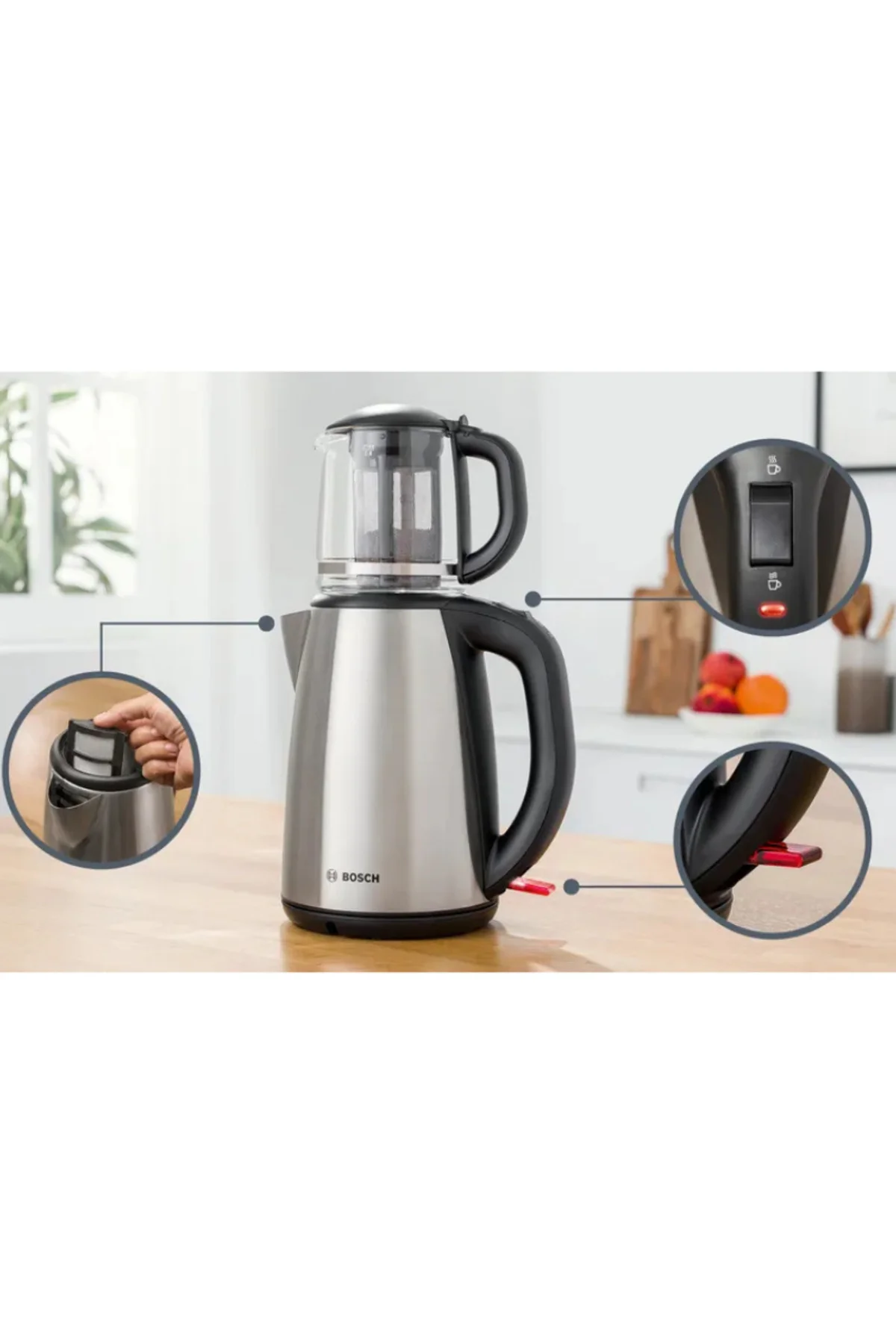 TTA5603 Paslanmaz Çelik Çay Makinesi Cam Demlikli Tea Maker TTA5603 Paslanmaz Çelik Çay Makinesi Cam Demlikli Tea Maker - Görsel 5