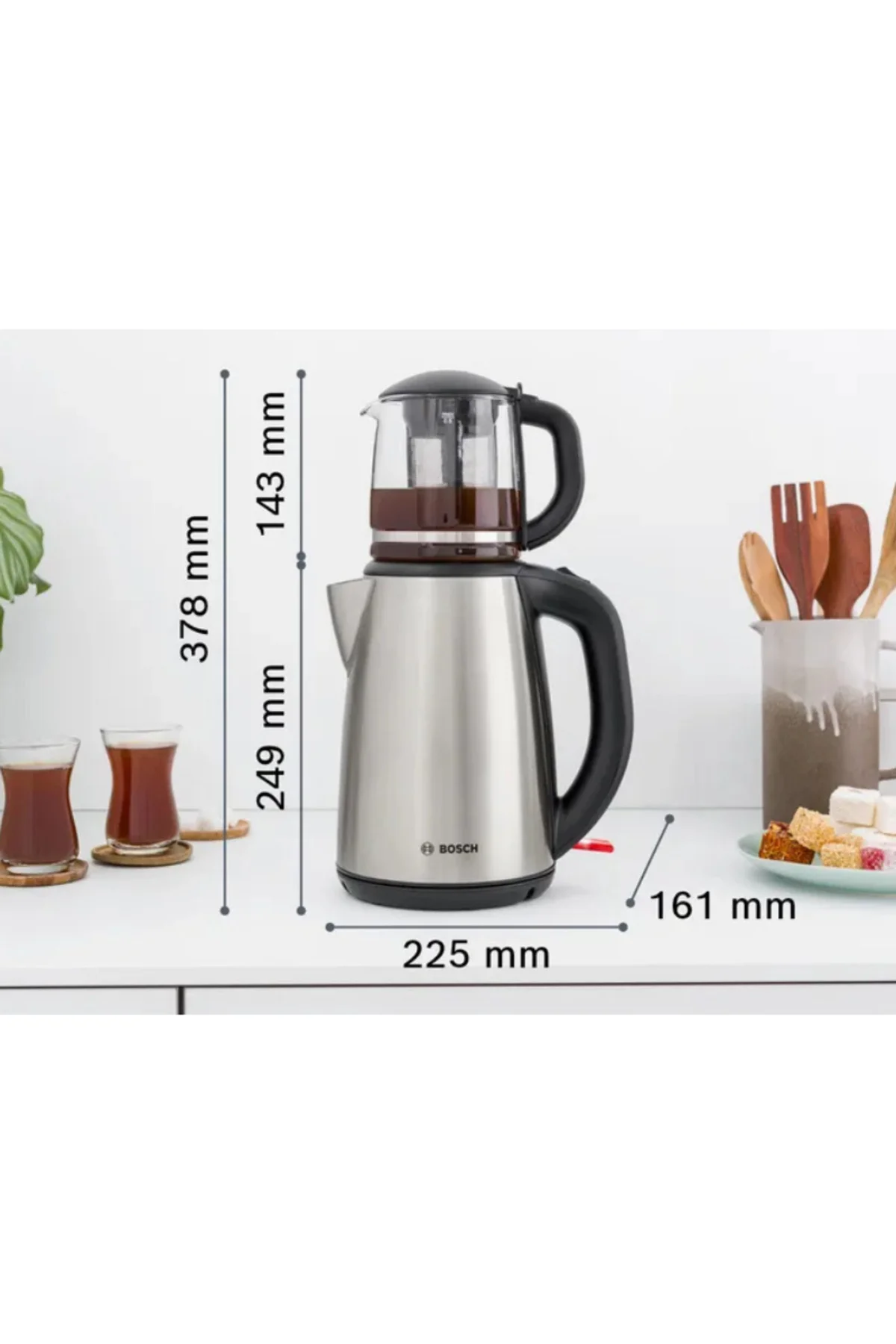 TTA5603 Paslanmaz Çelik Çay Makinesi Cam Demlikli Tea Maker