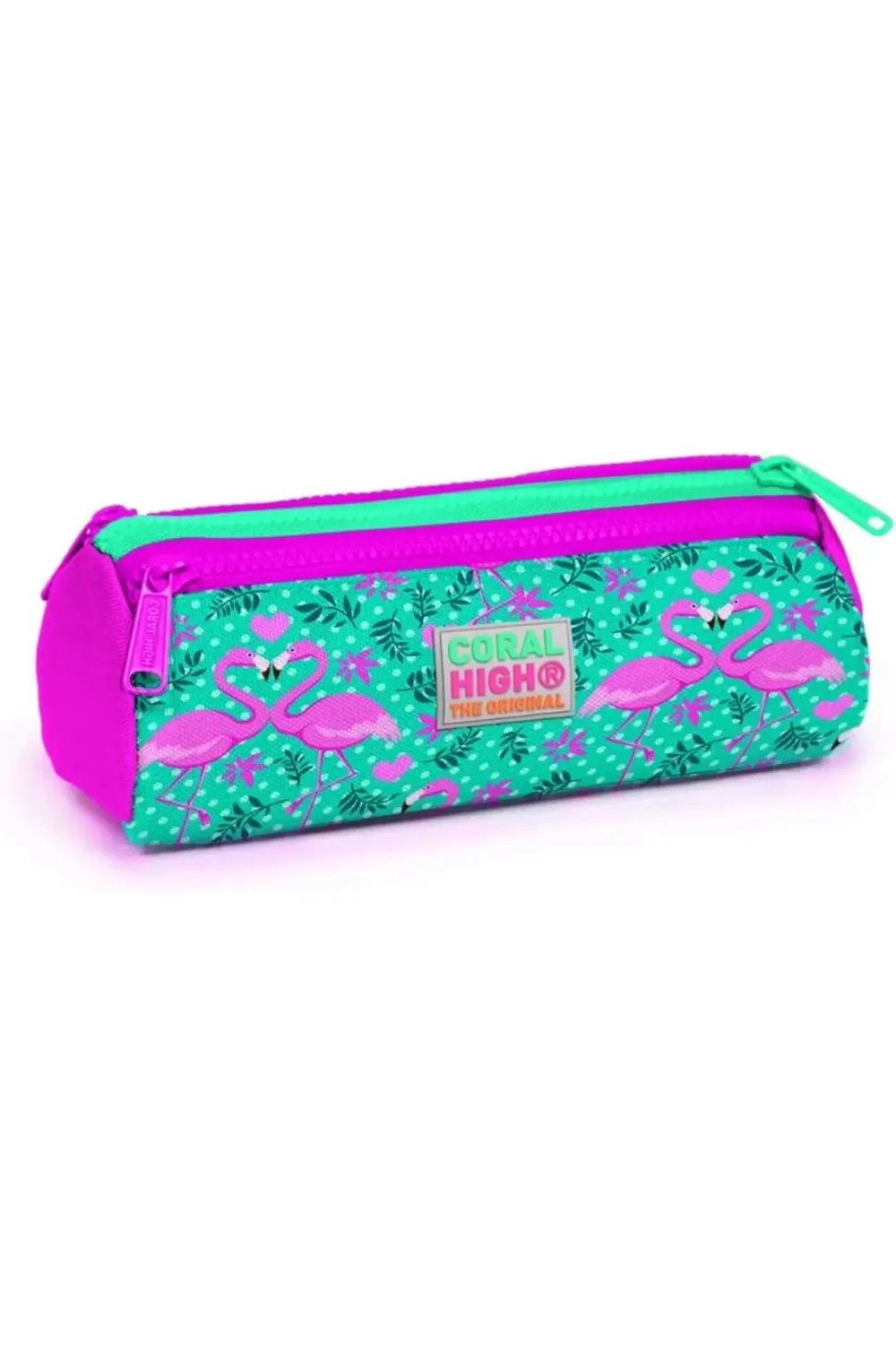 TTKShop High Pembe-Yeşil Flamingo Baskılı Üç Bölmeli Kalem Çantas TTKShop High Pembe-Yeşil Flamingo Baskılı Üç Bölmeli Kalem Çantas