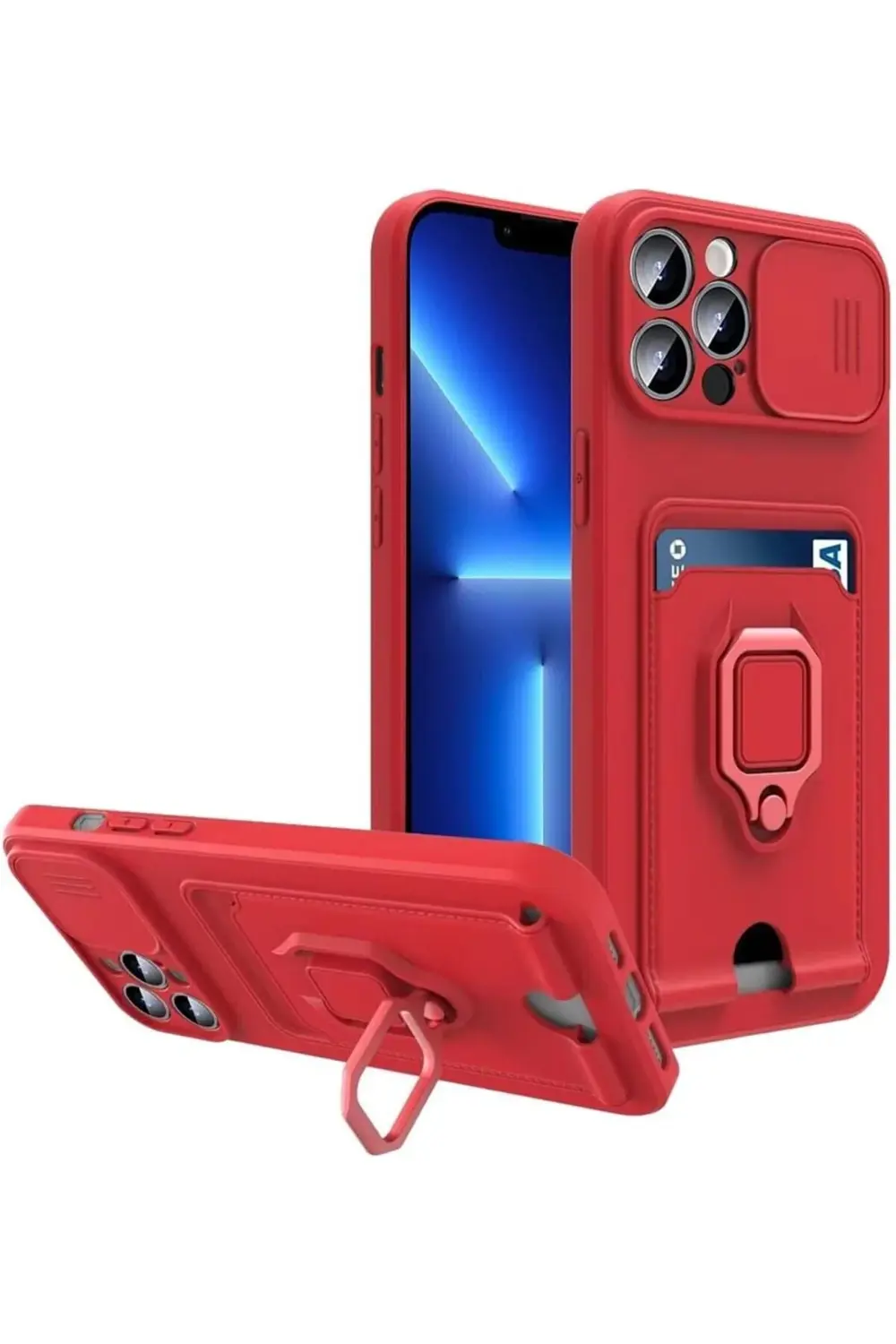 TTKShop iPhone 14 Pro Max Kılıf Ipli Lens Sürgülü Yüzüklü Kartviz