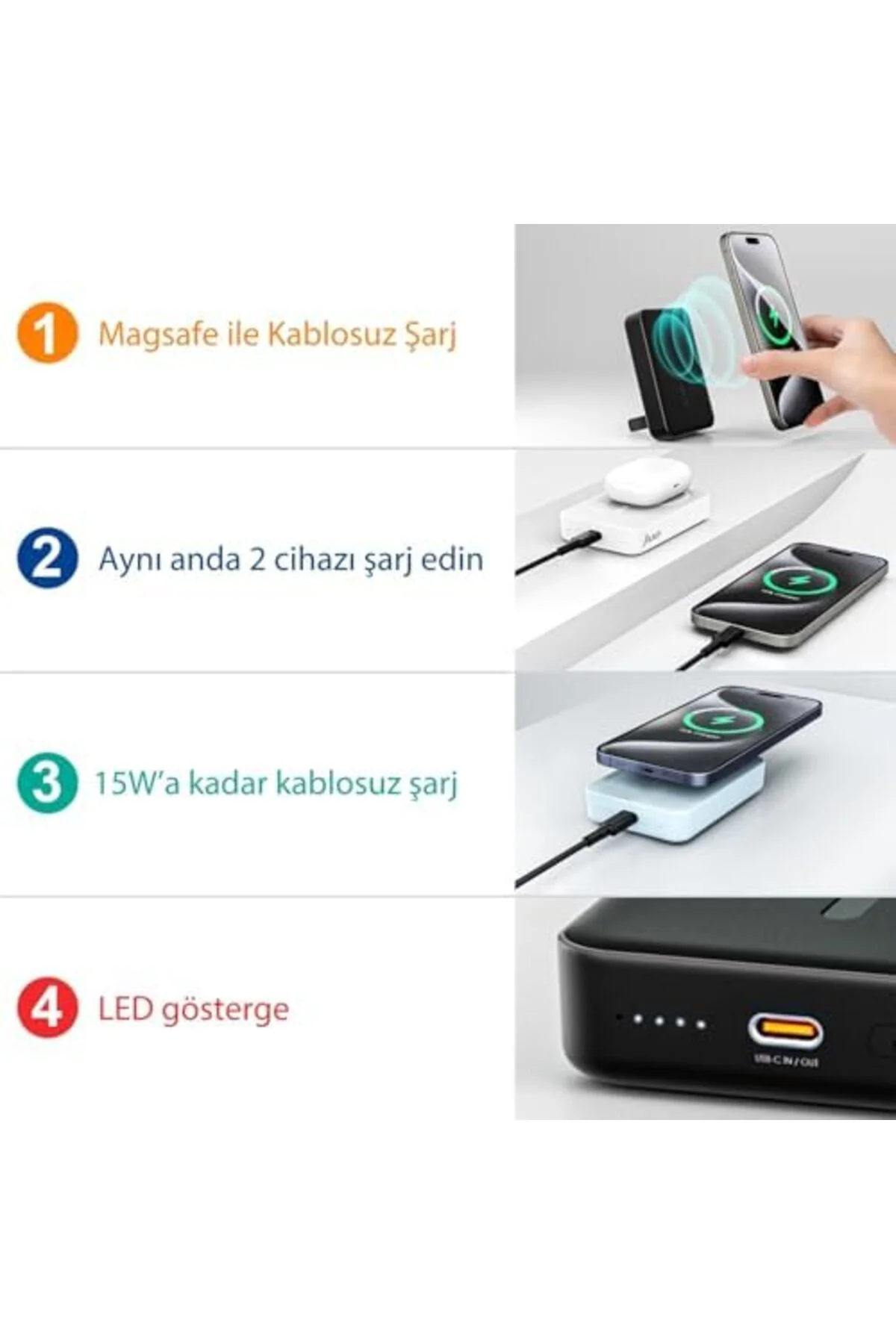TTKTEKNOLOJİ 10000mAh MagSafe Powerbank Standlı PD20W Taşınabilir