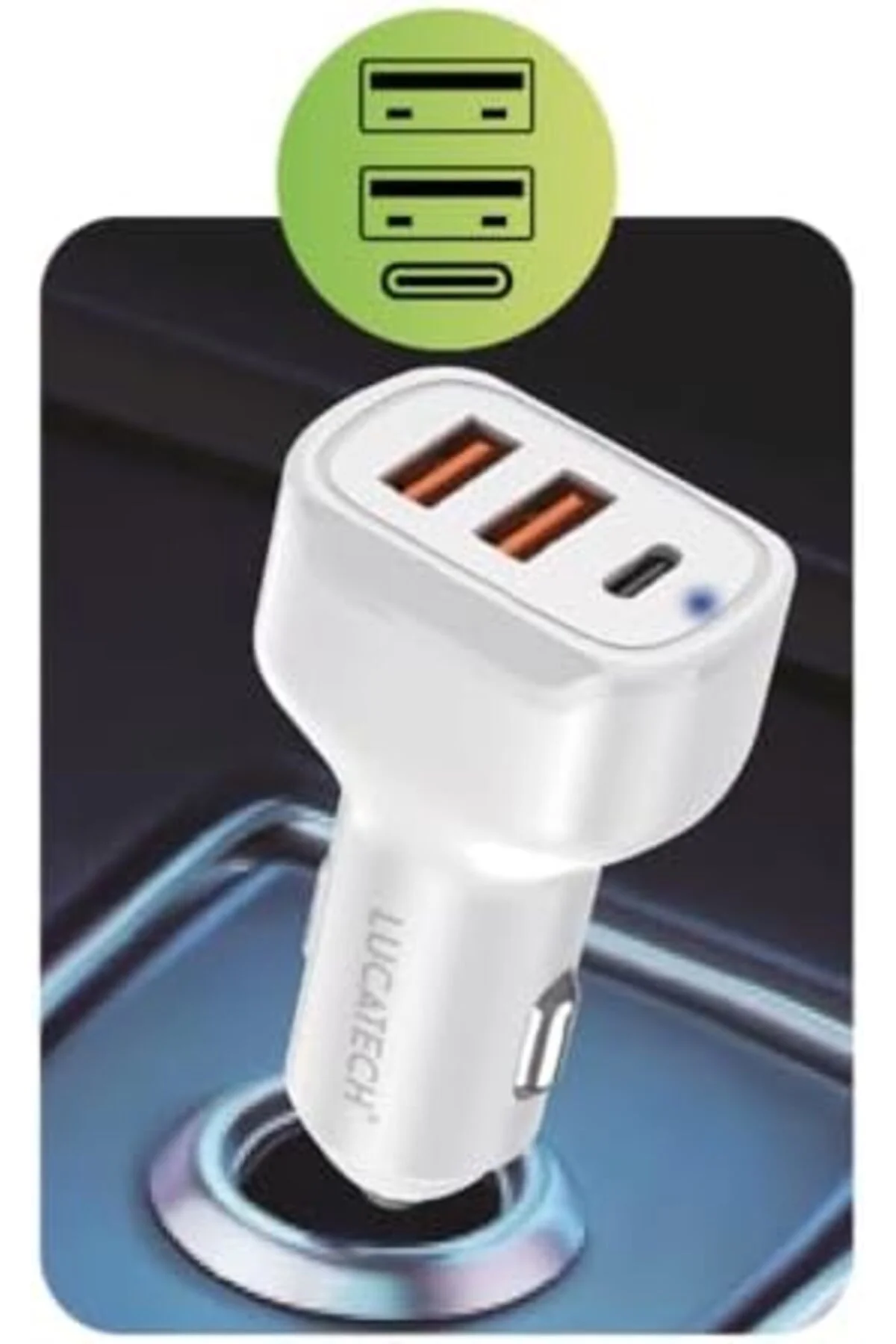 TTKTEKNOLOJİ 100W Ultra Hızlı TURBO Araç Şarj Başlığı – 2 USB + 1 TTKTEKNOLOJİ 100W Ultra Hızlı TURBO Araç Şarj Başlığı – 2 USB + 1